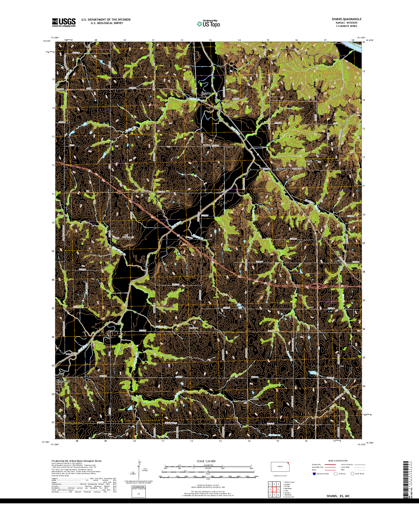 USGS US TOPO 7.5-MINUTE MAP FOR SPARKS, KS,MO 2018