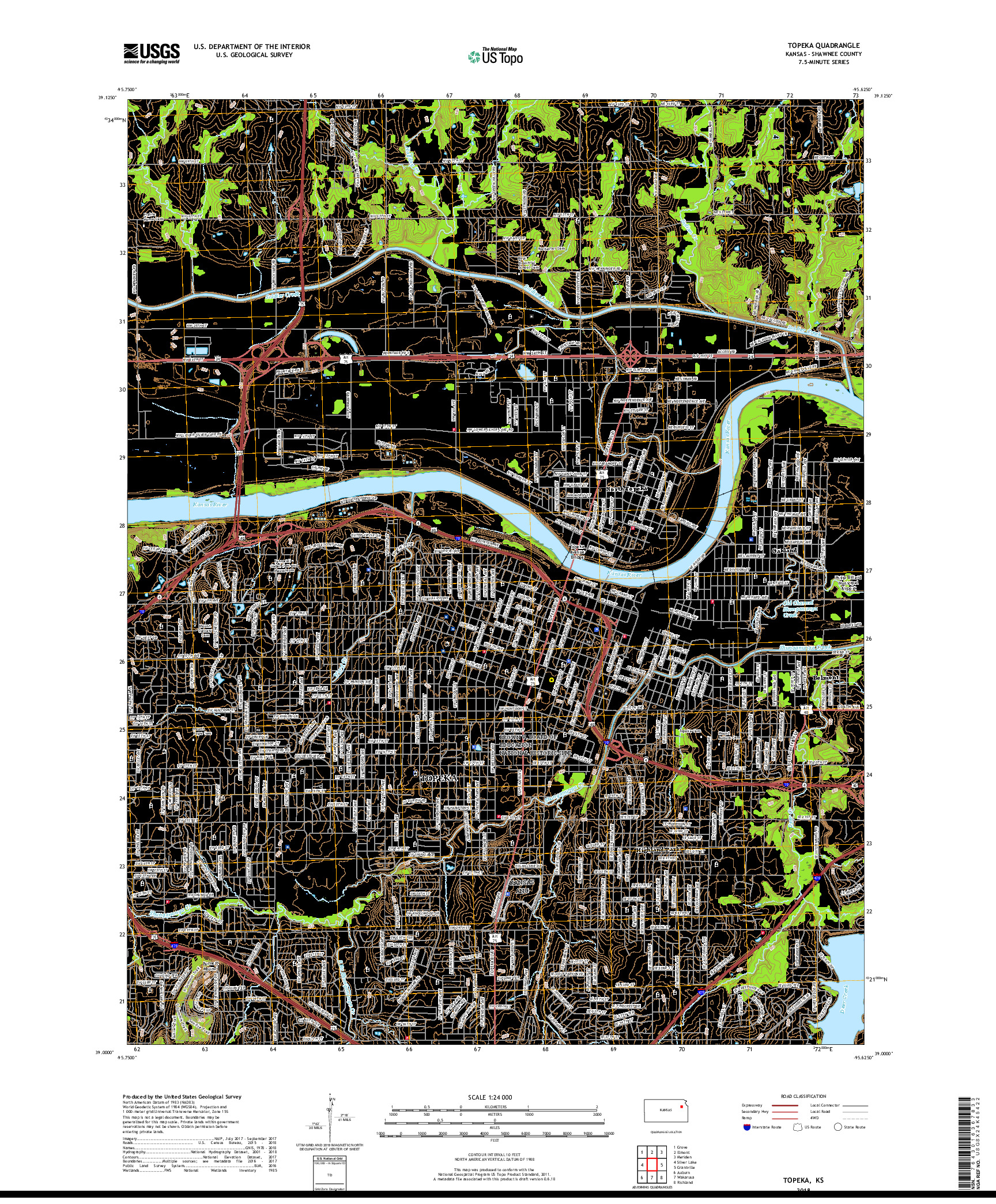 USGS US TOPO 7.5-MINUTE MAP FOR TOPEKA, KS 2018