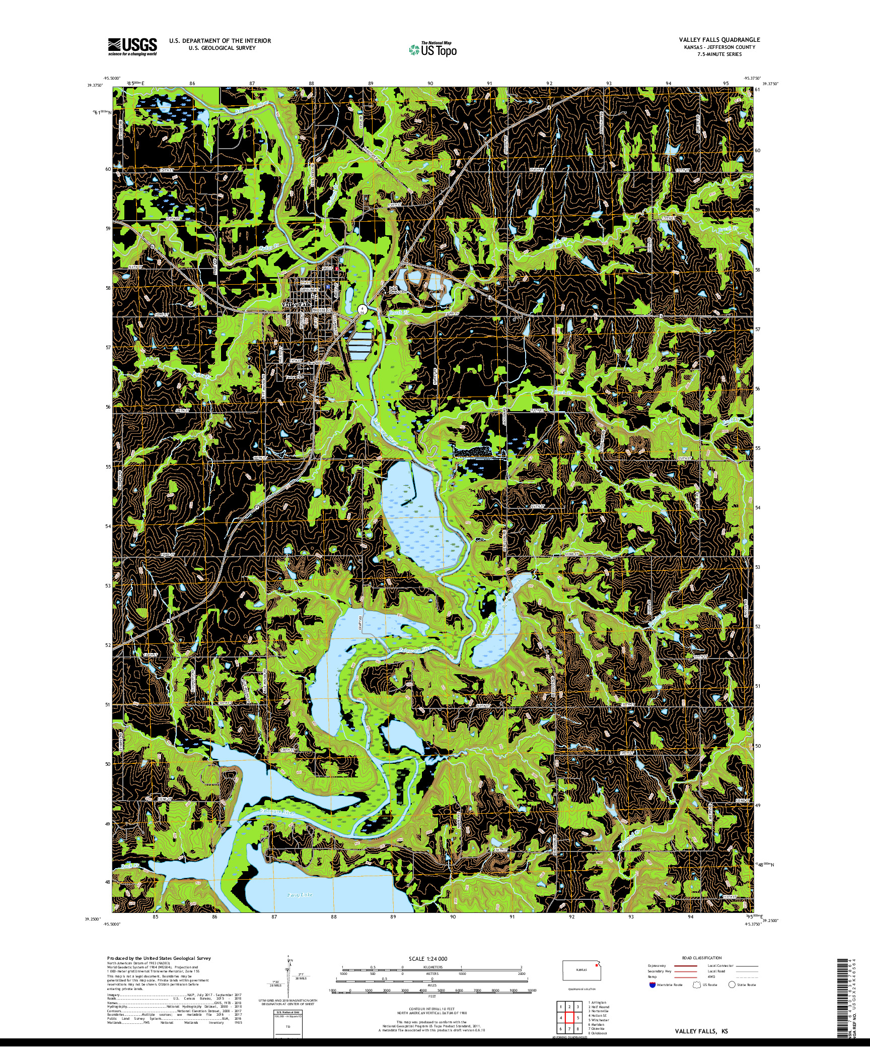 USGS US TOPO 7.5-MINUTE MAP FOR VALLEY FALLS, KS 2018