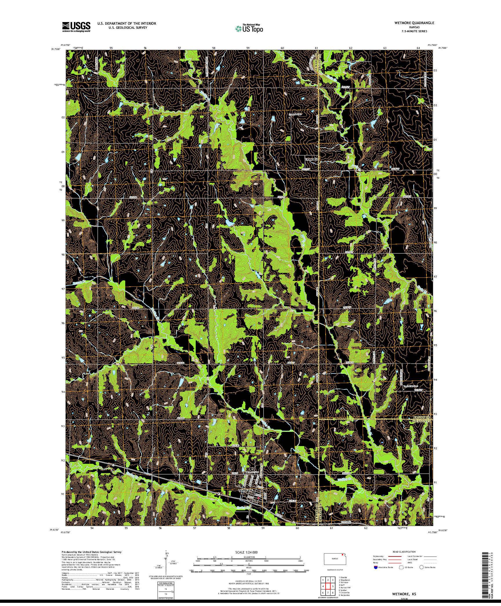 USGS US TOPO 7.5-MINUTE MAP FOR WETMORE, KS 2018