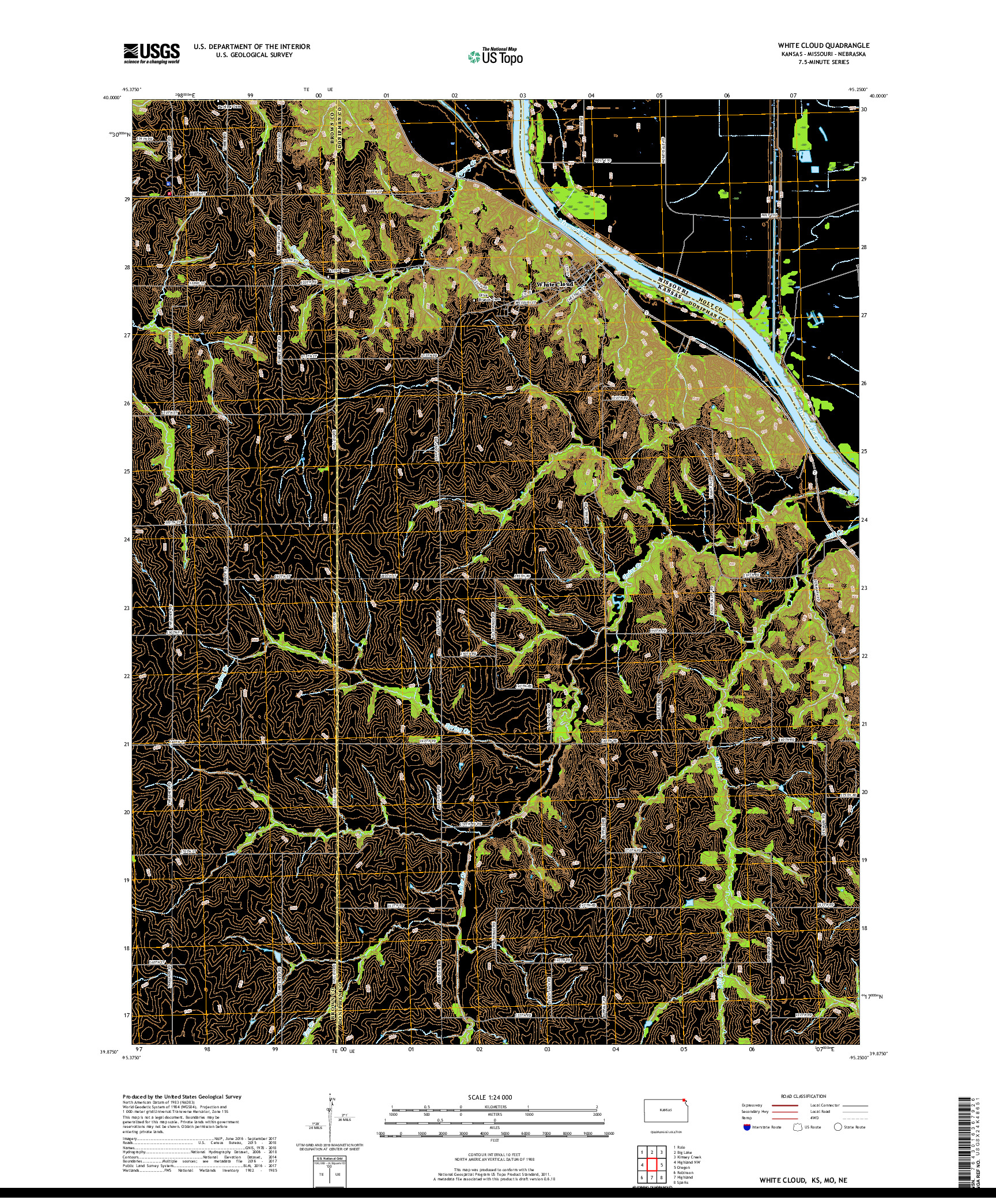 USGS US TOPO 7.5-MINUTE MAP FOR WHITE CLOUD, KS,MO,NE 2018