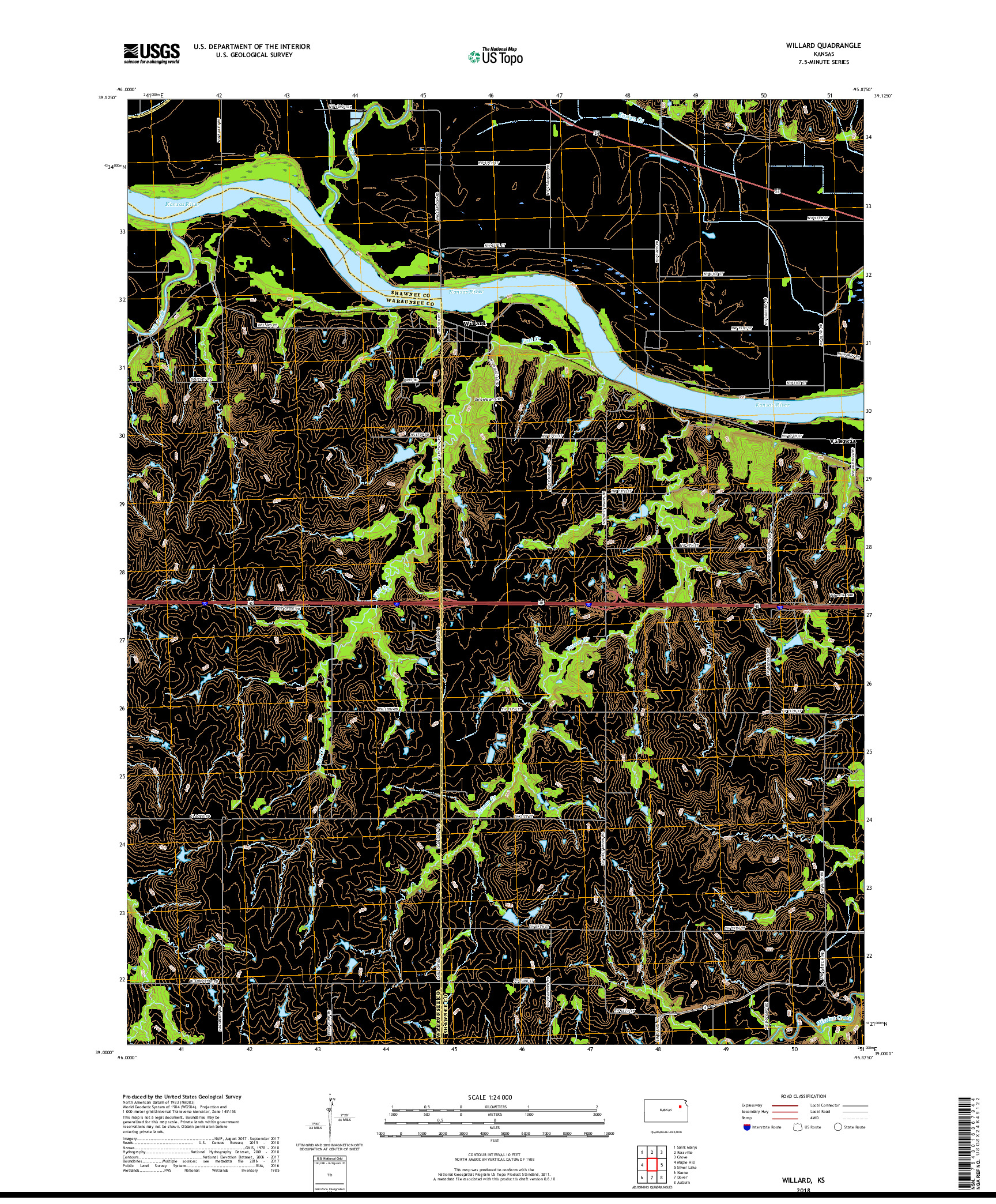 USGS US TOPO 7.5-MINUTE MAP FOR WILLARD, KS 2018