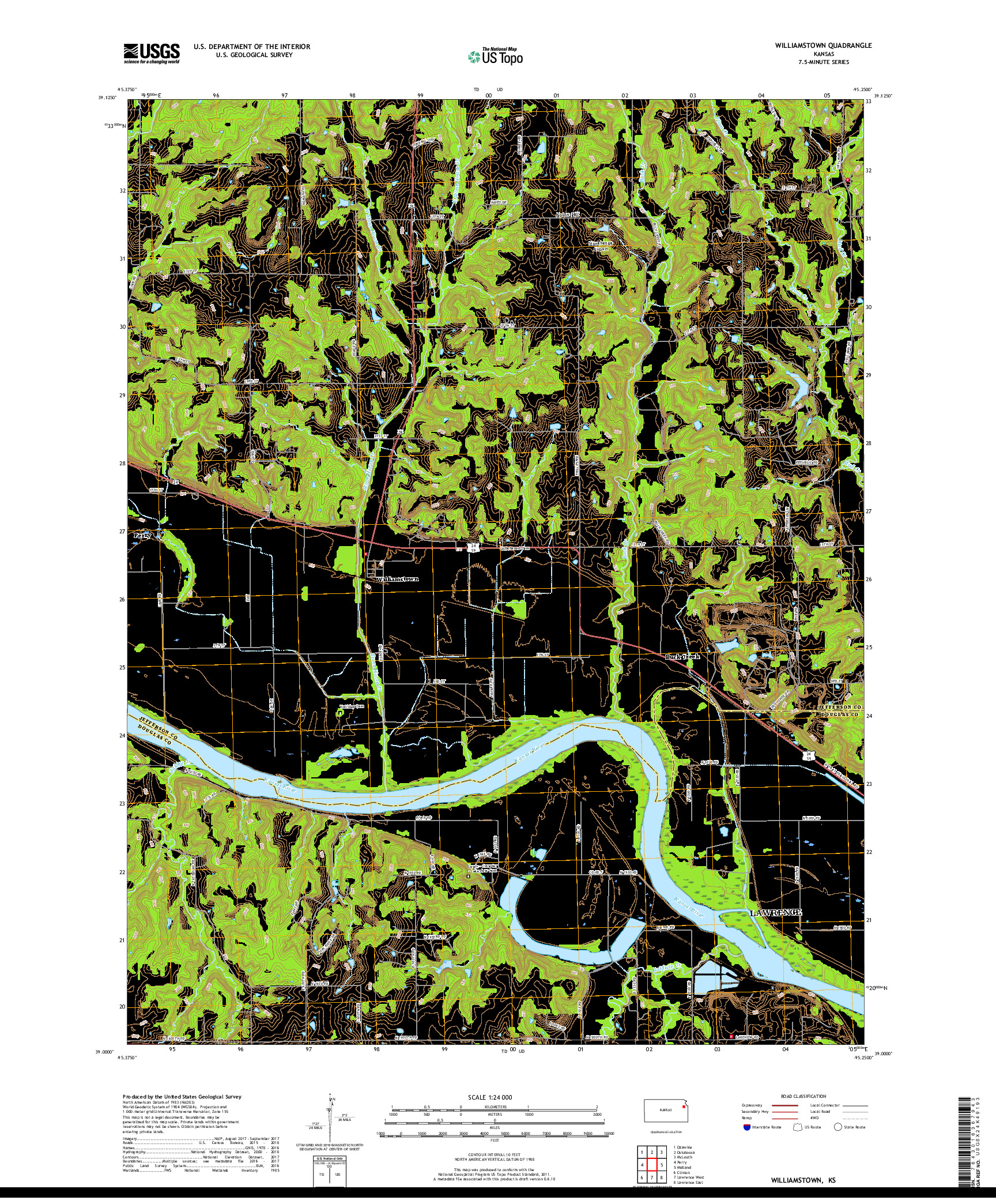 USGS US TOPO 7.5-MINUTE MAP FOR WILLIAMSTOWN, KS 2018