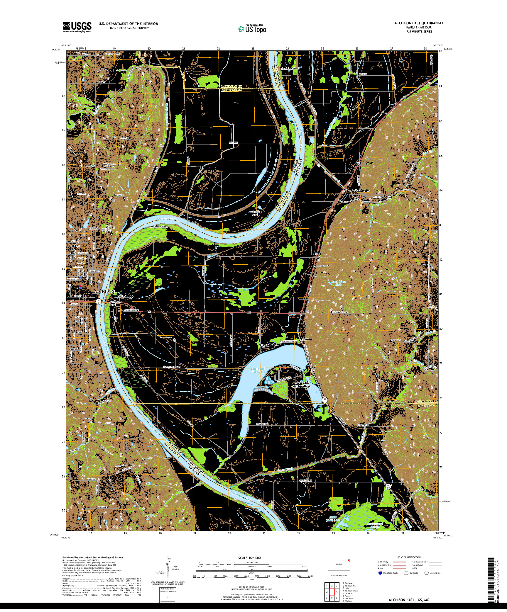 USGS US TOPO 7.5-MINUTE MAP FOR ATCHISON EAST, KS,MO 2018