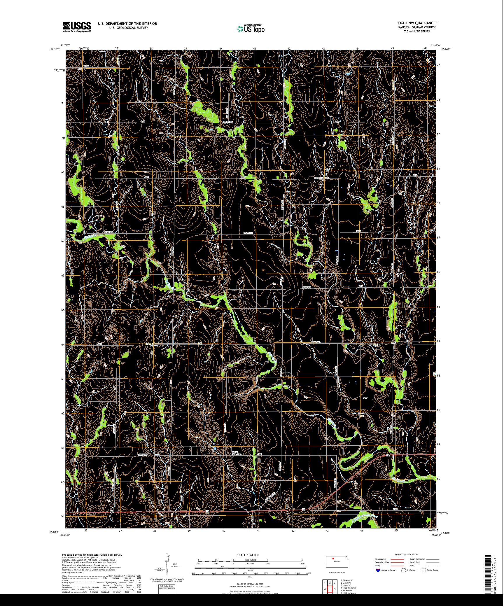 USGS US TOPO 7.5-MINUTE MAP FOR BOGUE NW, KS 2018