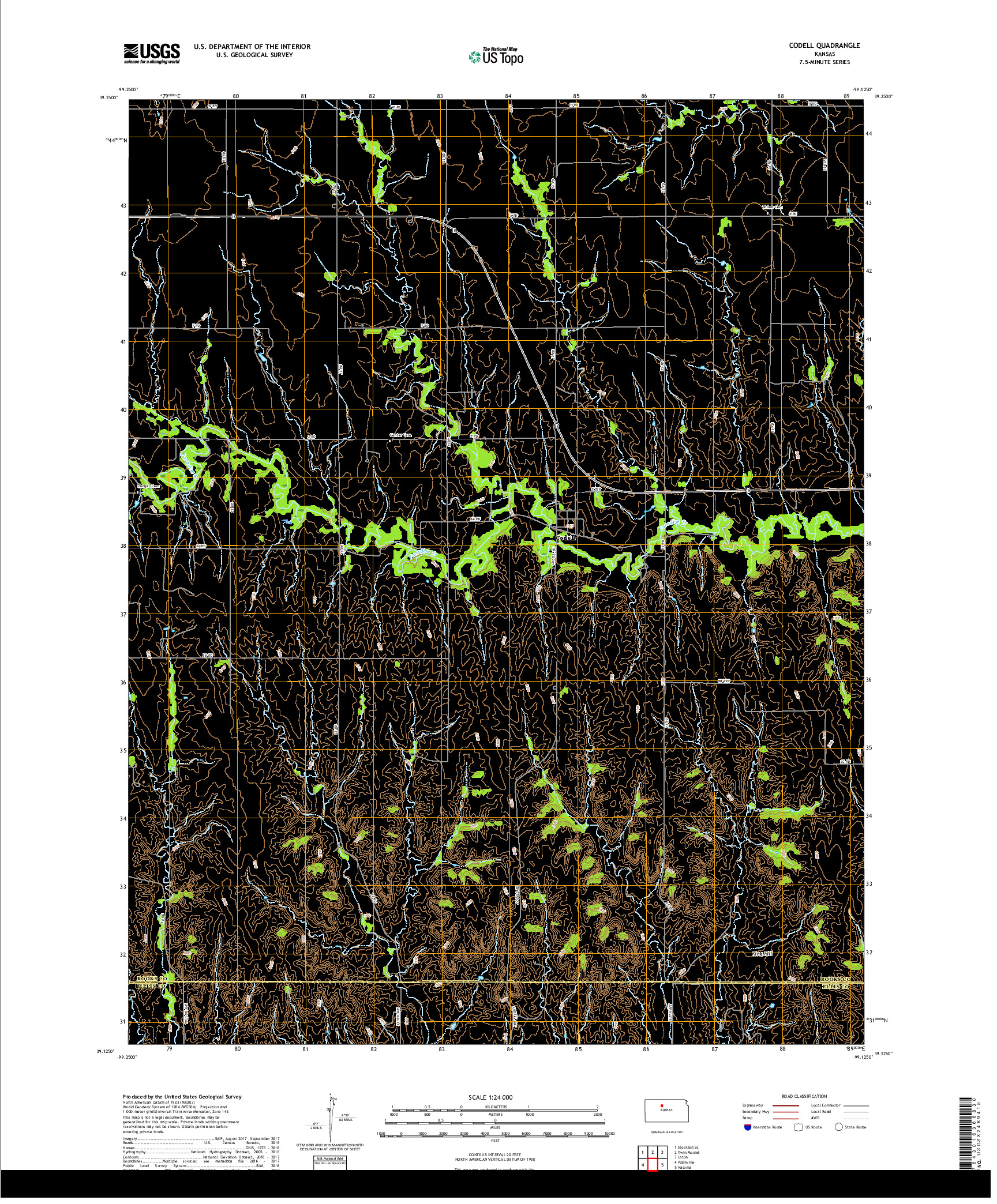USGS US TOPO 7.5-MINUTE MAP FOR CODELL, KS 2018
