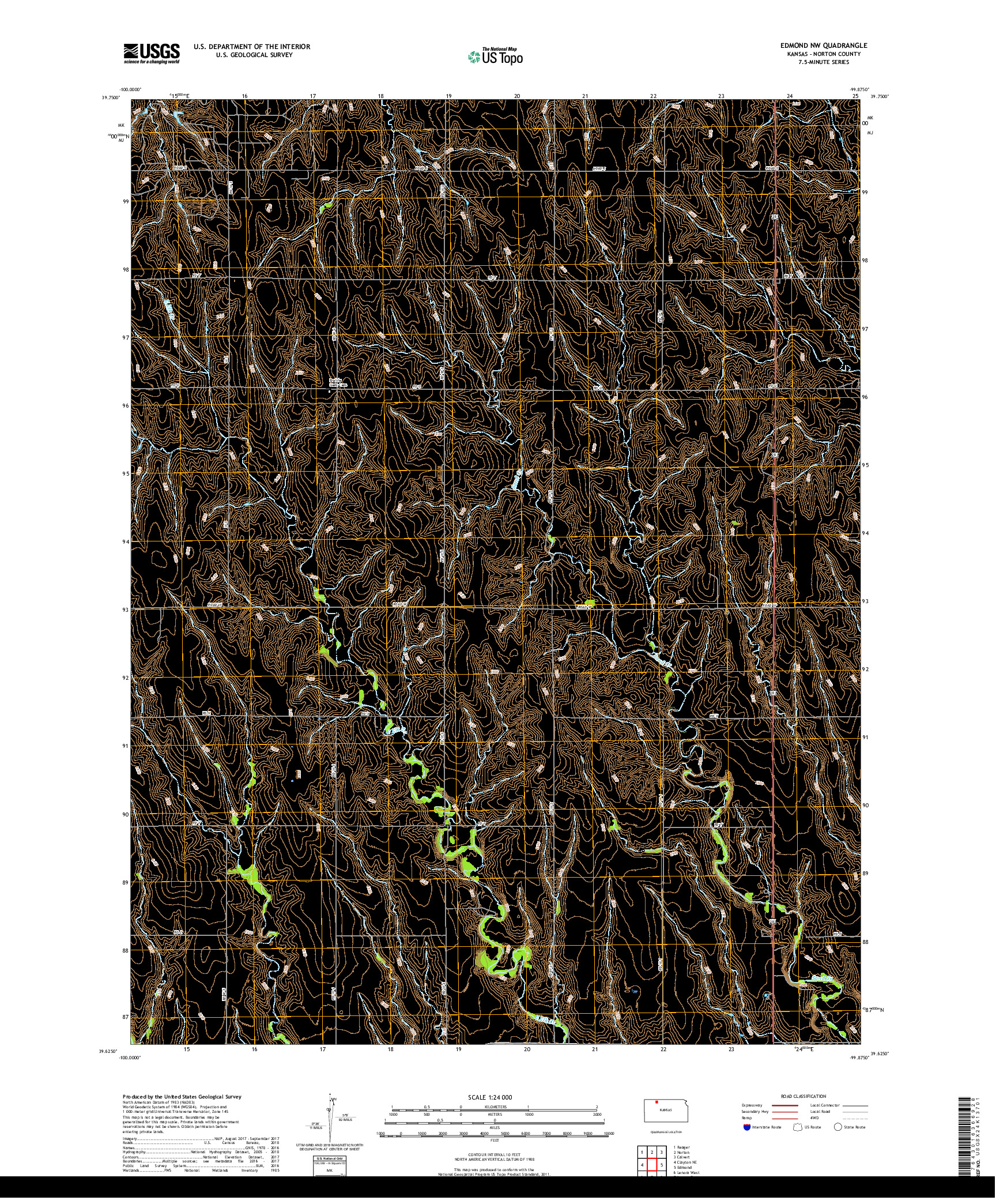 USGS US TOPO 7.5-MINUTE MAP FOR EDMOND NW, KS 2018