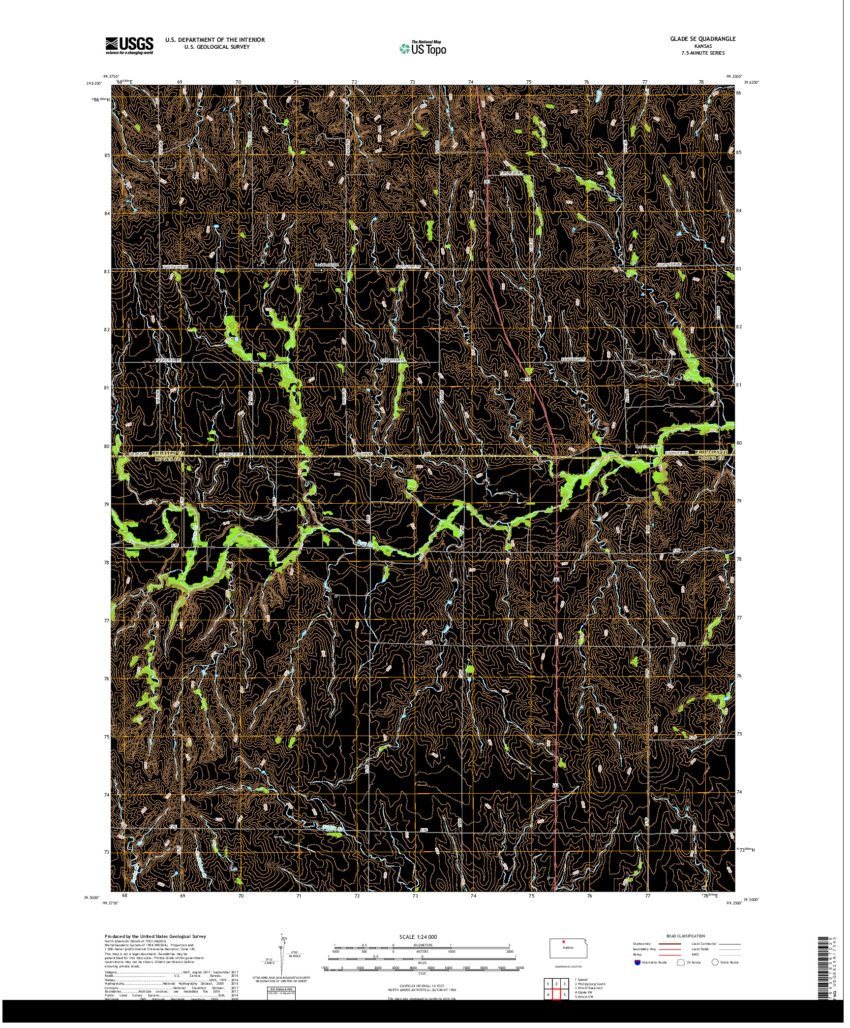 USGS US TOPO 7.5-MINUTE MAP FOR GLADE SE, KS 2018