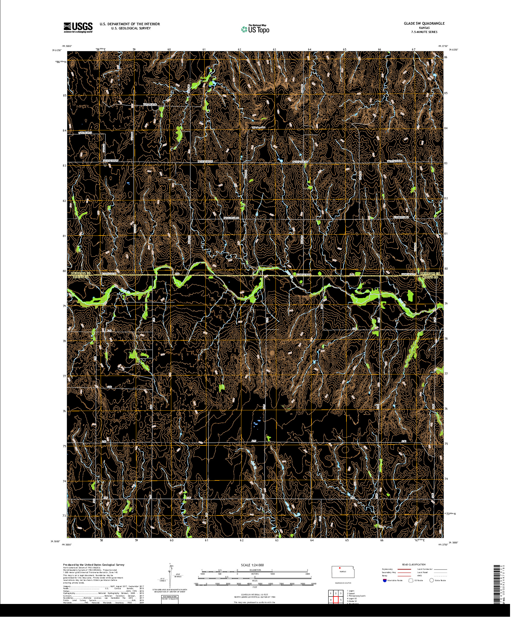 USGS US TOPO 7.5-MINUTE MAP FOR GLADE SW, KS 2018