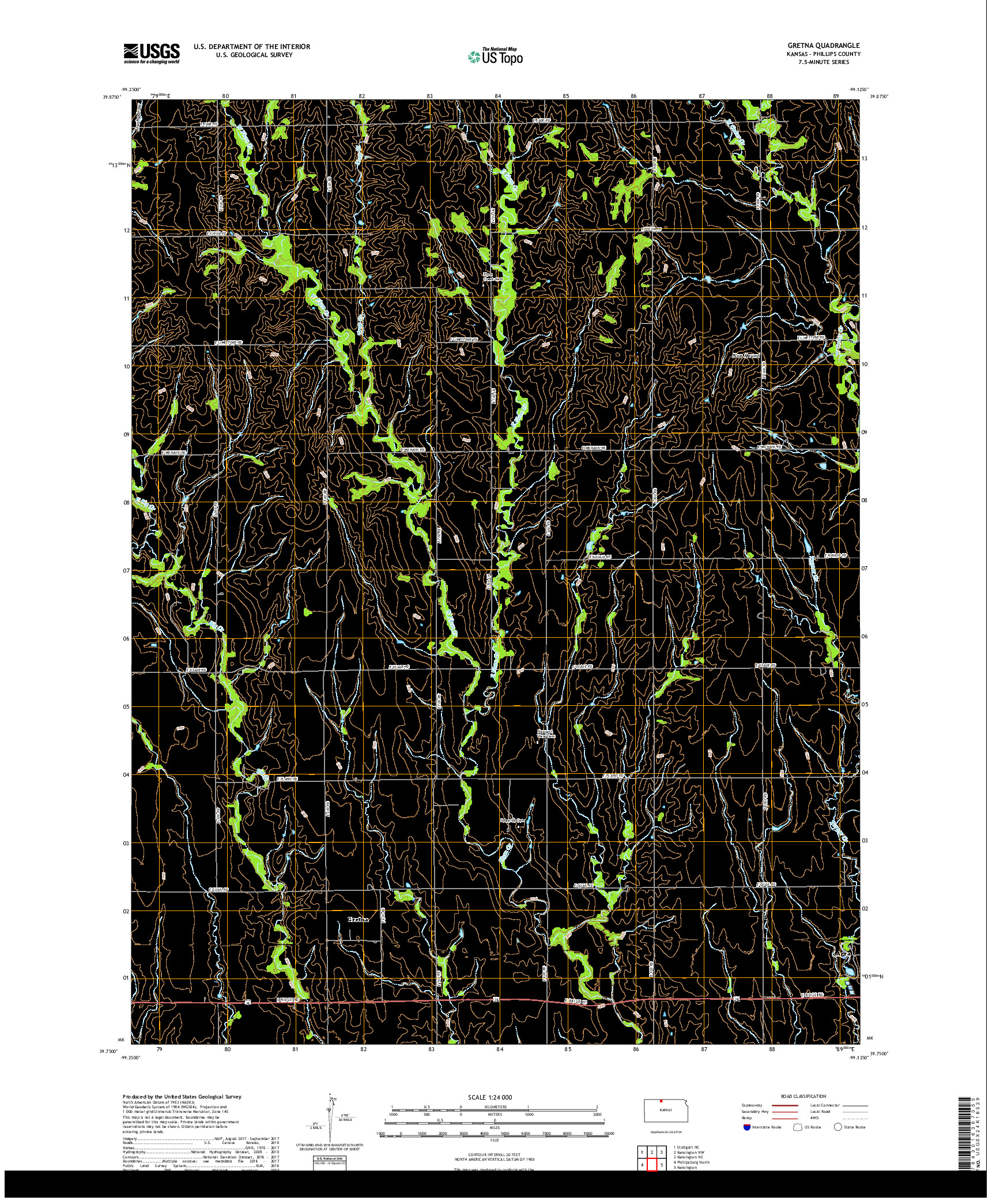 USGS US TOPO 7.5-MINUTE MAP FOR GRETNA, KS 2018