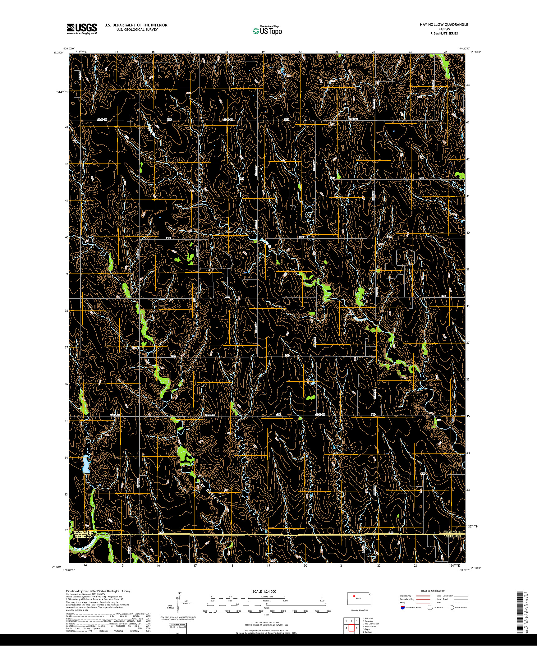 USGS US TOPO 7.5-MINUTE MAP FOR HAY HOLLOW, KS 2018