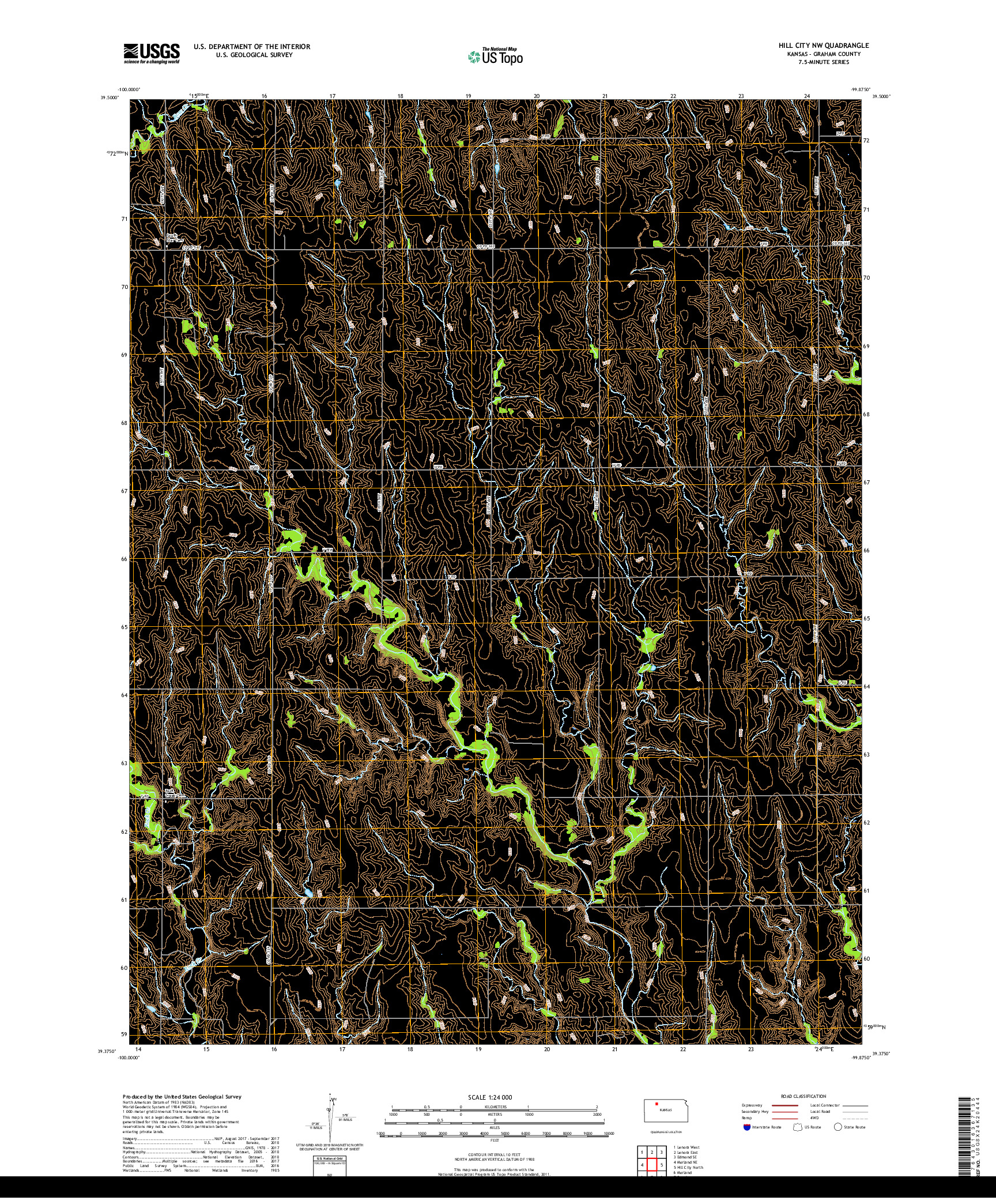 USGS US TOPO 7.5-MINUTE MAP FOR HILL CITY NW, KS 2018