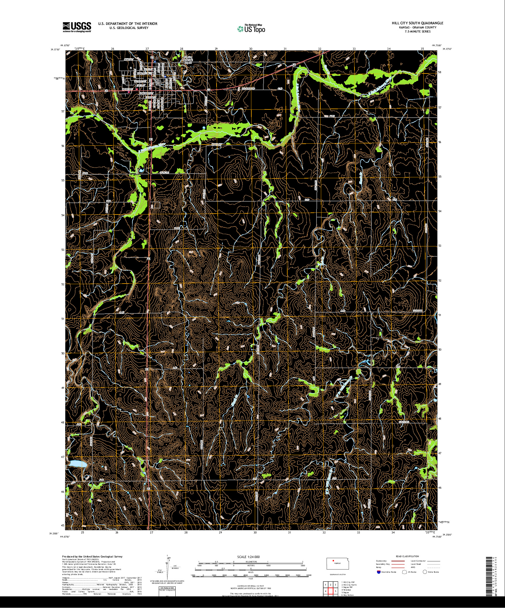 USGS US TOPO 7.5-MINUTE MAP FOR HILL CITY SOUTH, KS 2018