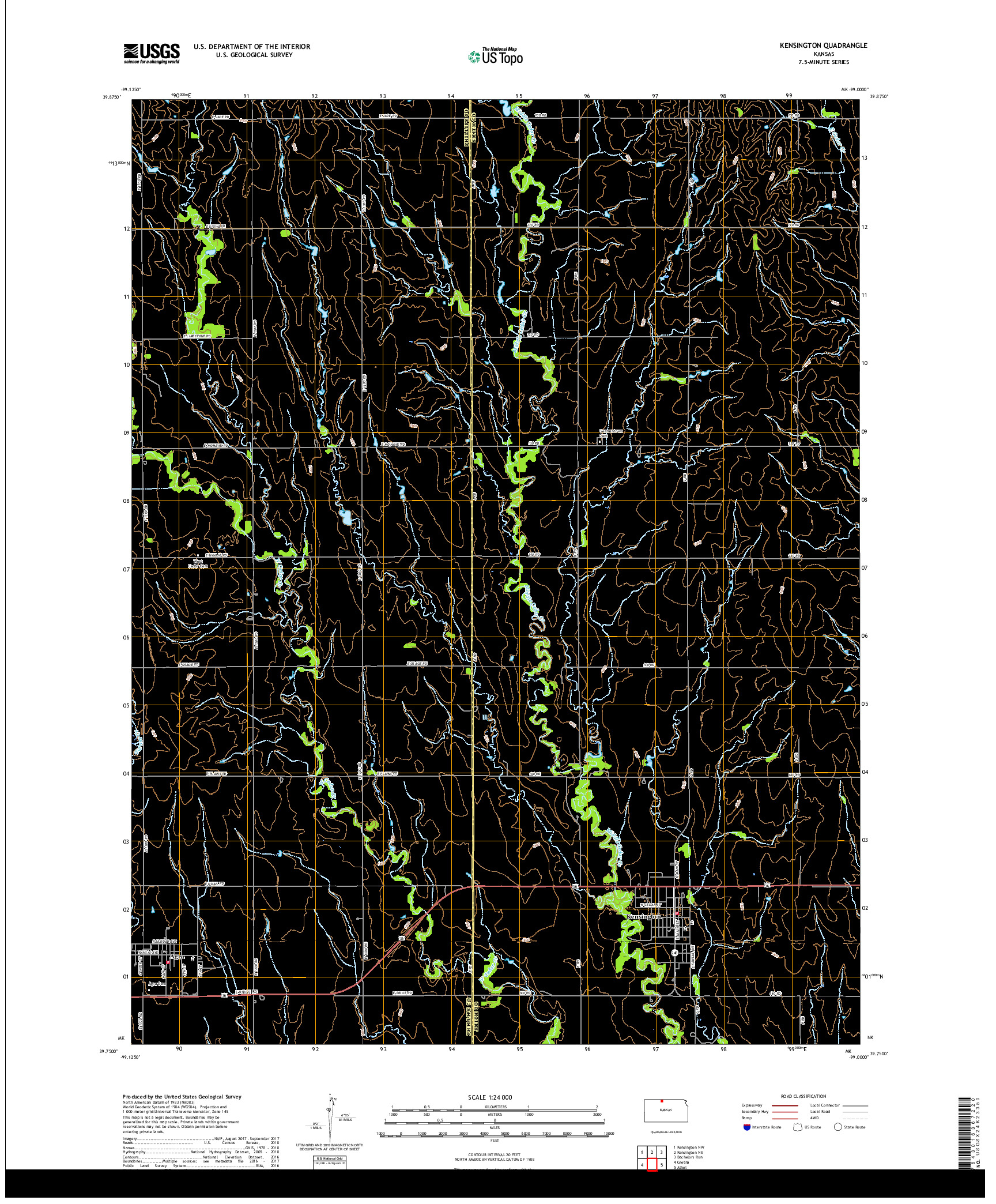 USGS US TOPO 7.5-MINUTE MAP FOR KENSINGTON, KS 2018
