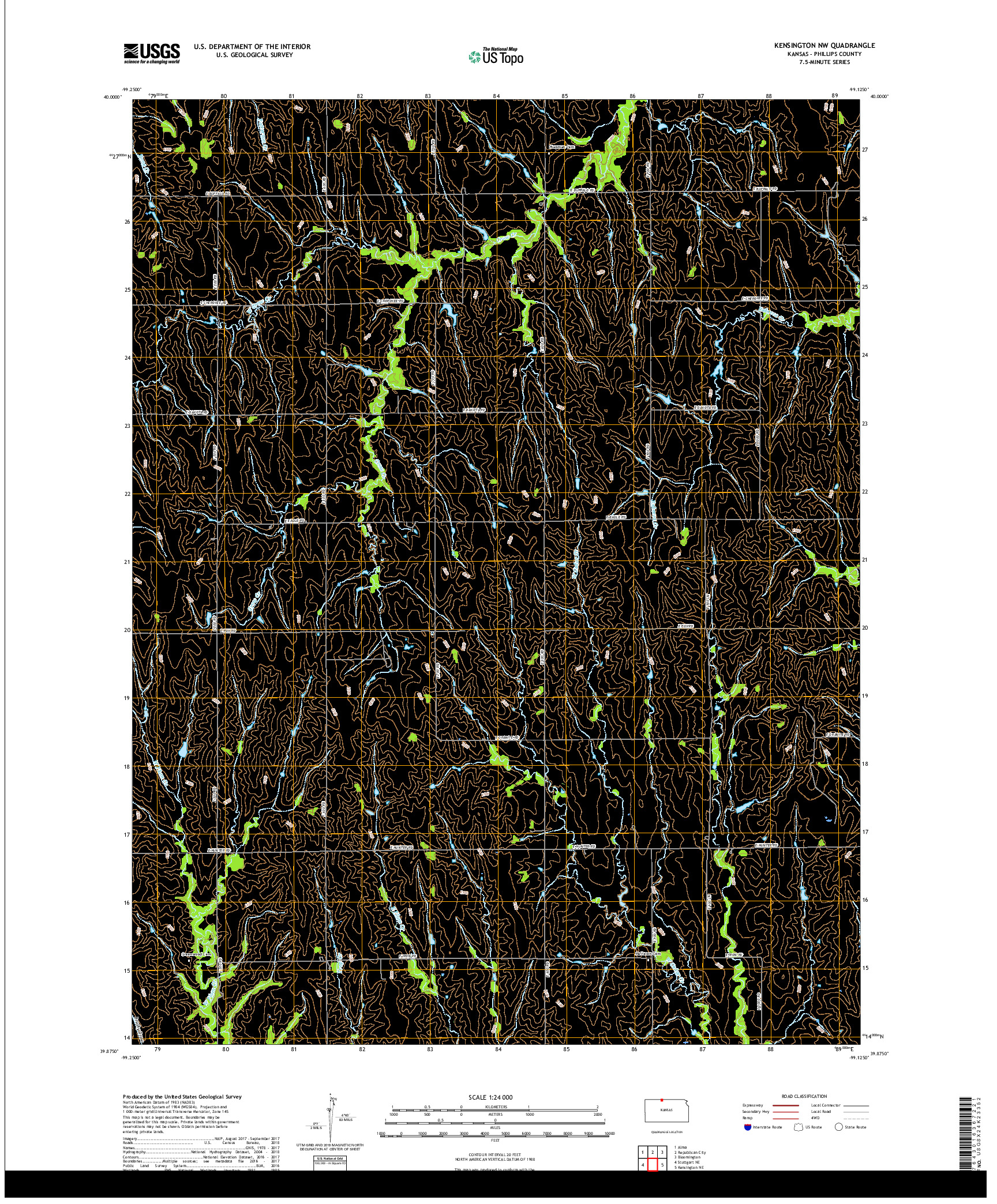 USGS US TOPO 7.5-MINUTE MAP FOR KENSINGTON NW, KS 2018