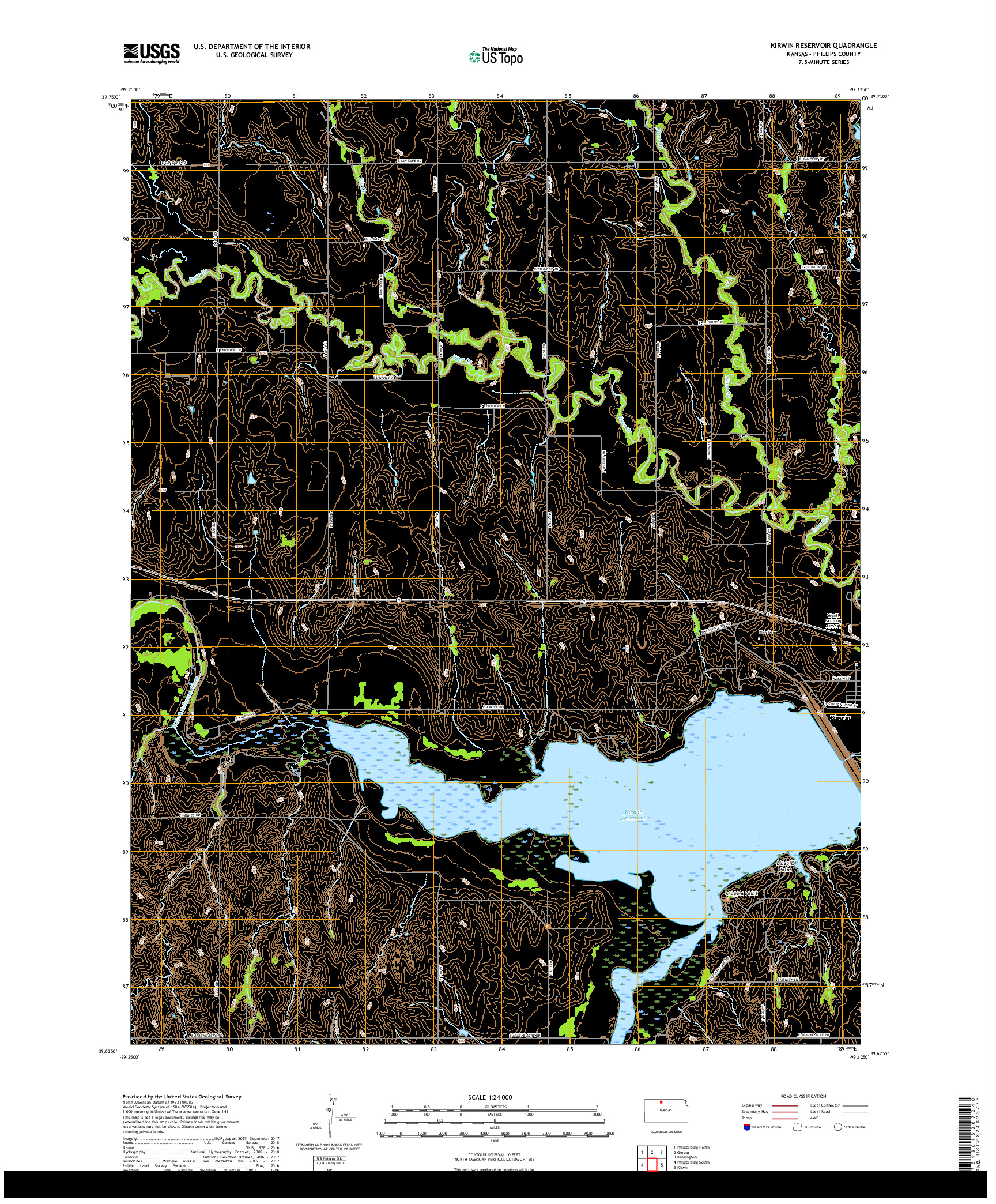 USGS US TOPO 7.5-MINUTE MAP FOR KIRWIN RESERVOIR, KS 2018