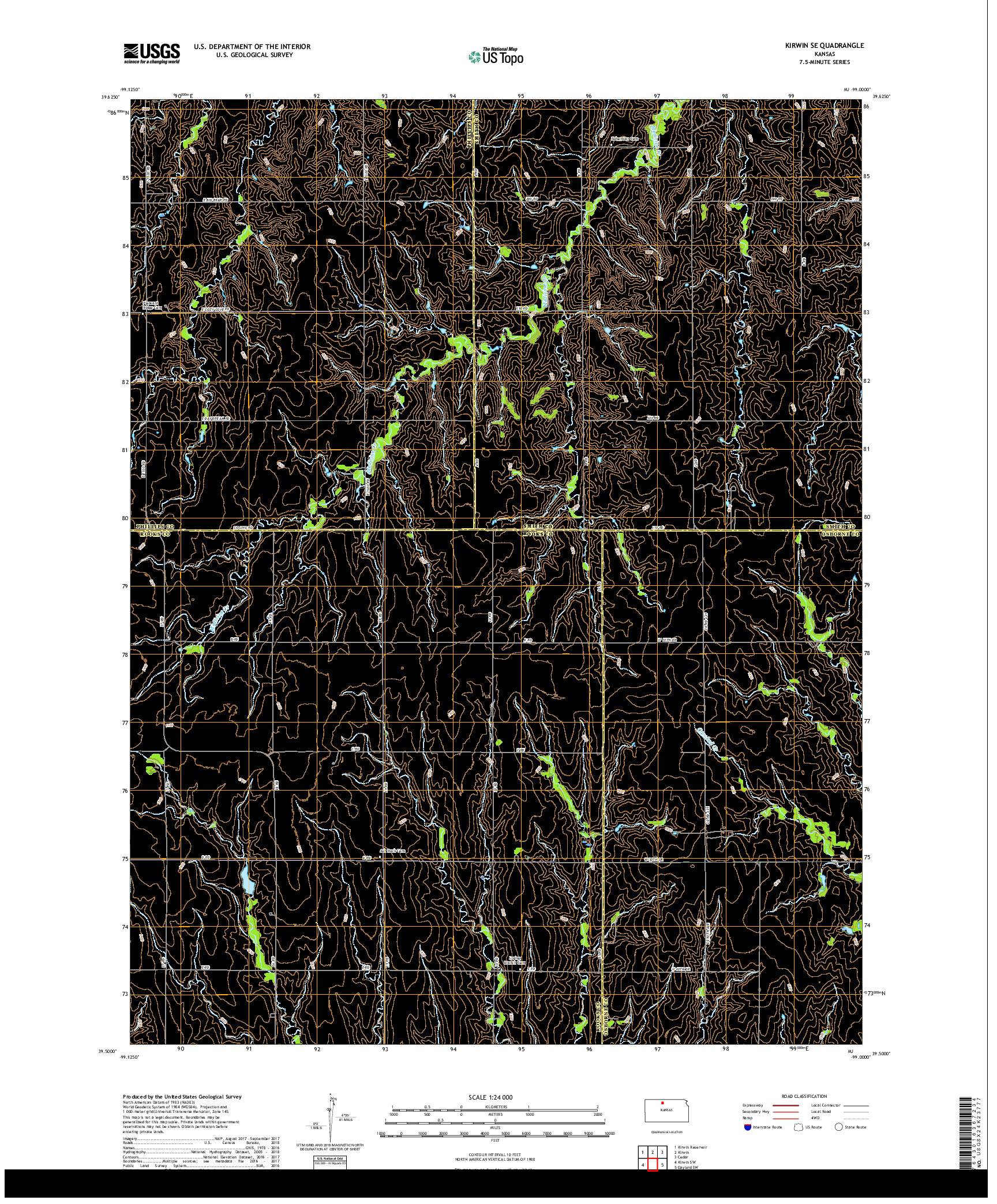 USGS US TOPO 7.5-MINUTE MAP FOR KIRWIN SE, KS 2018