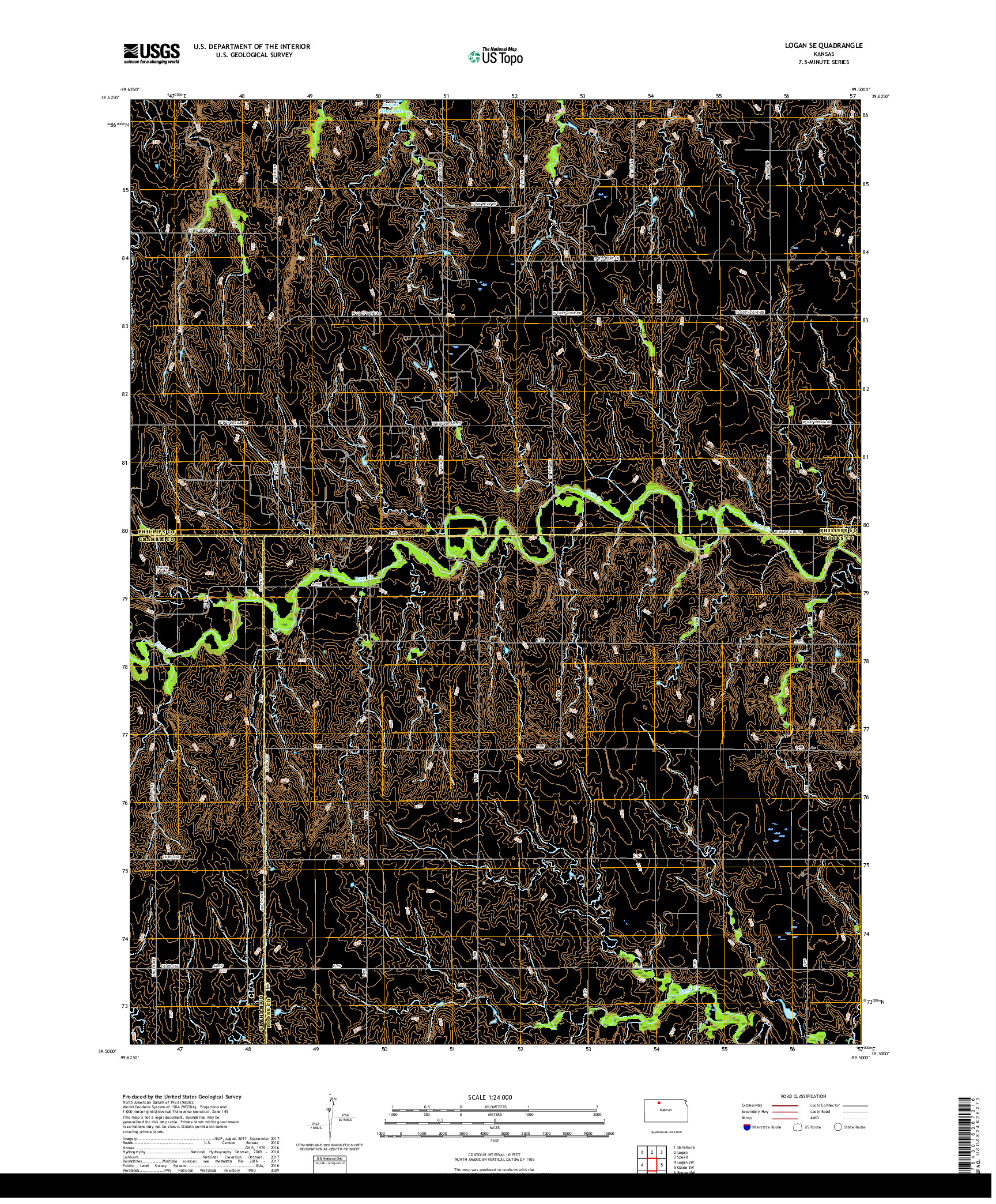 USGS US TOPO 7.5-MINUTE MAP FOR LOGAN SE, KS 2018