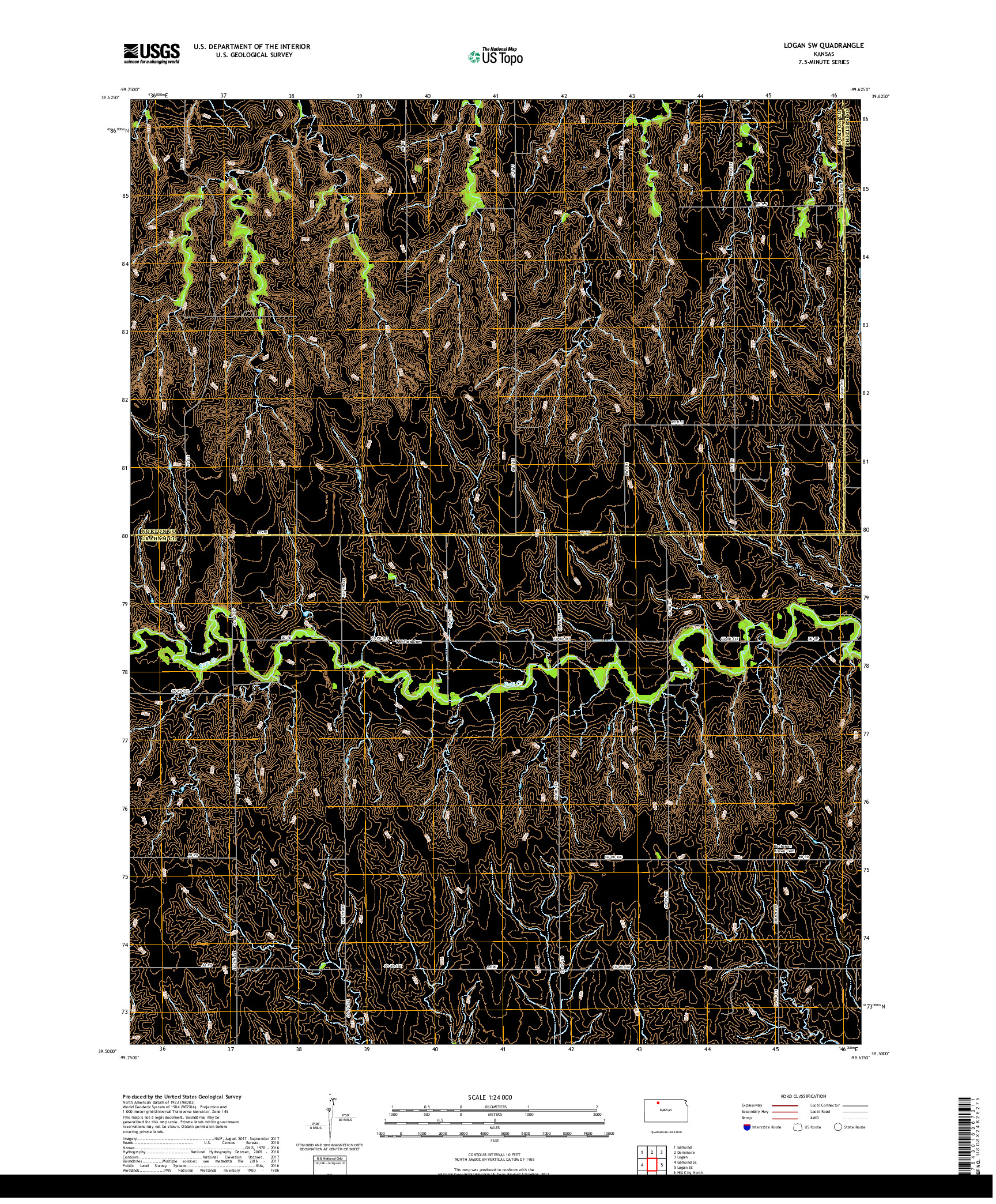 USGS US TOPO 7.5-MINUTE MAP FOR LOGAN SW, KS 2018