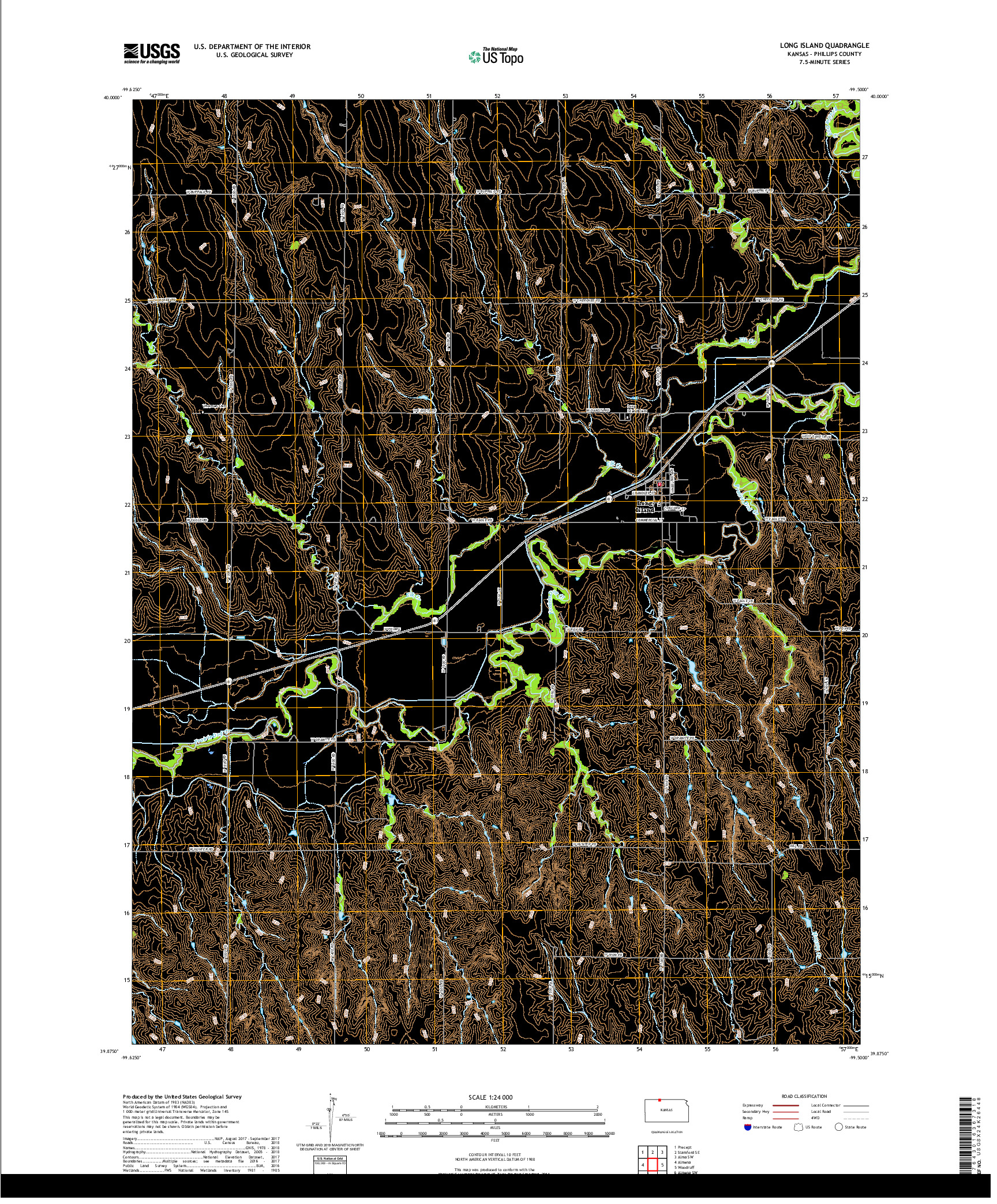 USGS US TOPO 7.5-MINUTE MAP FOR LONG ISLAND, KS 2018