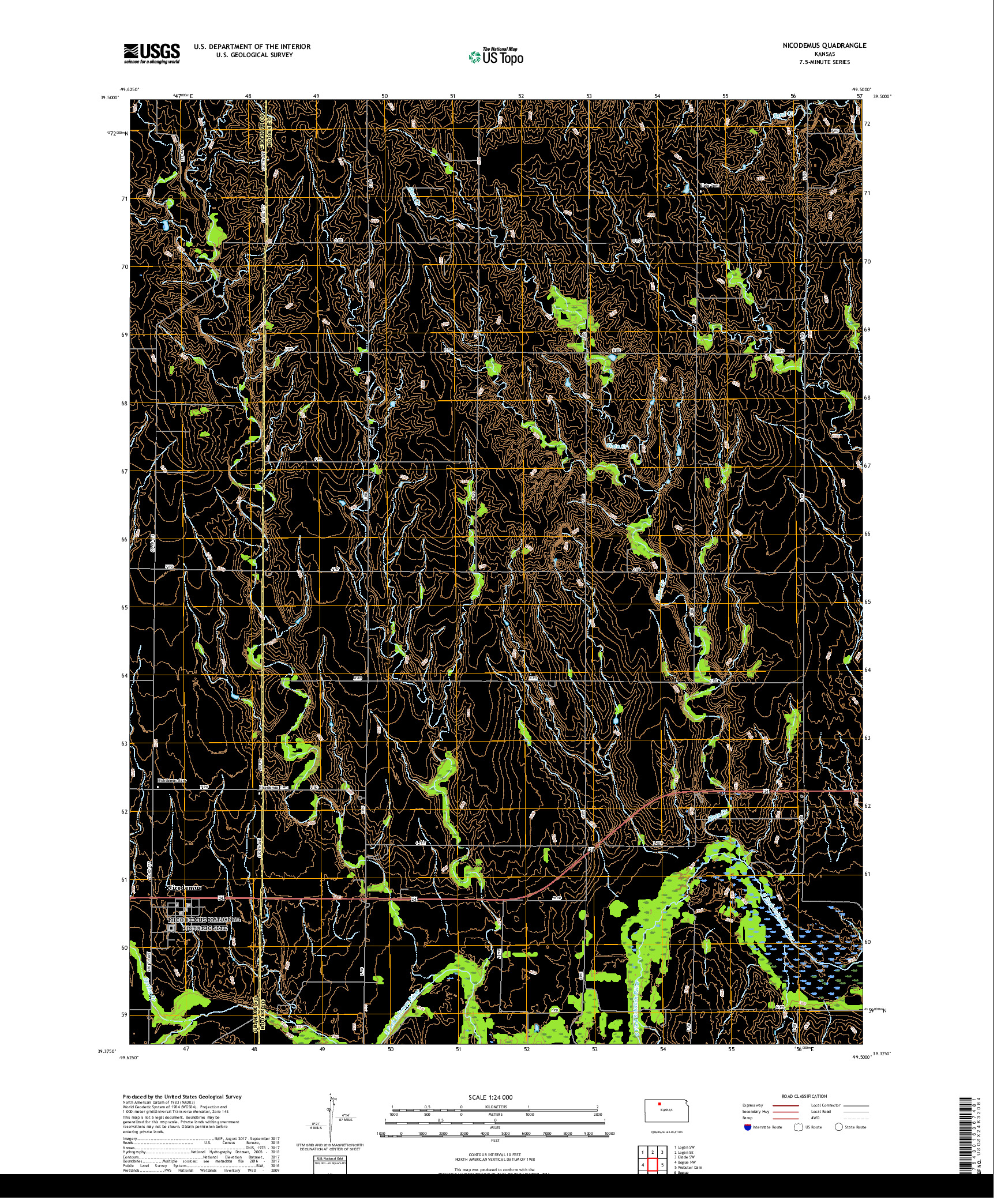 USGS US TOPO 7.5-MINUTE MAP FOR NICODEMUS, KS 2018