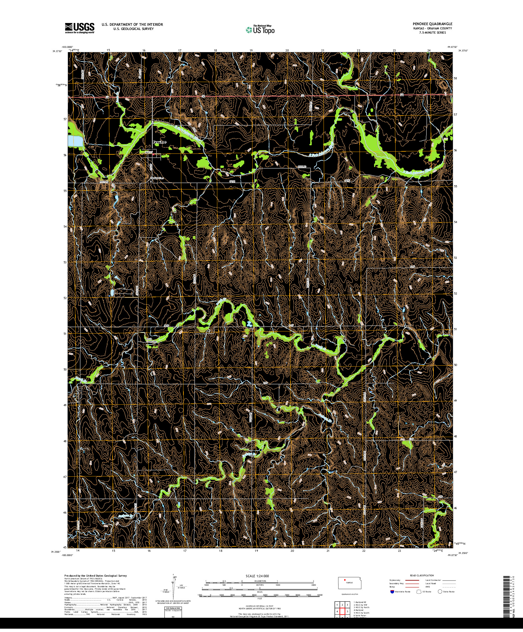 USGS US TOPO 7.5-MINUTE MAP FOR PENOKEE, KS 2018