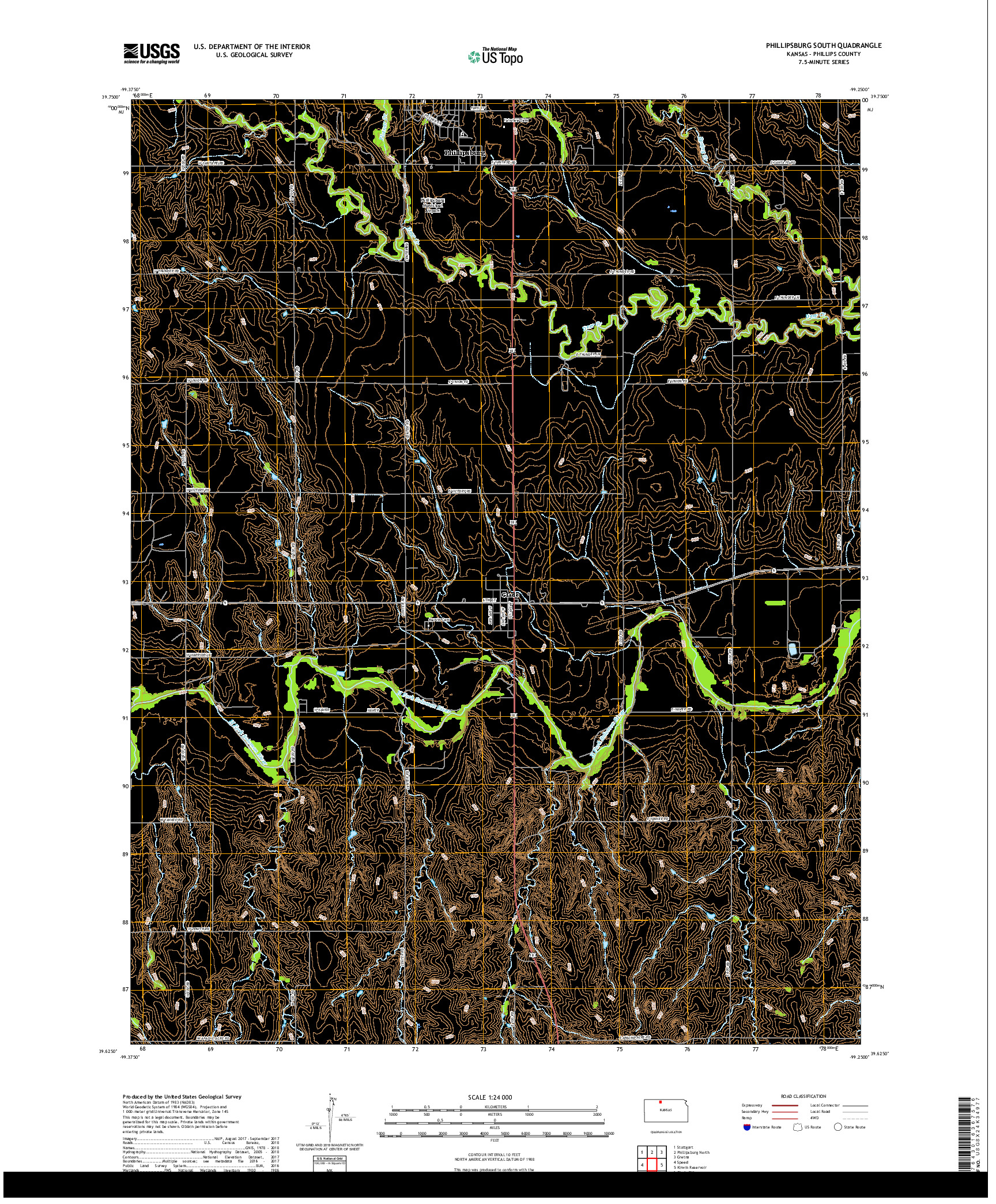 USGS US TOPO 7.5-MINUTE MAP FOR PHILLIPSBURG SOUTH, KS 2018