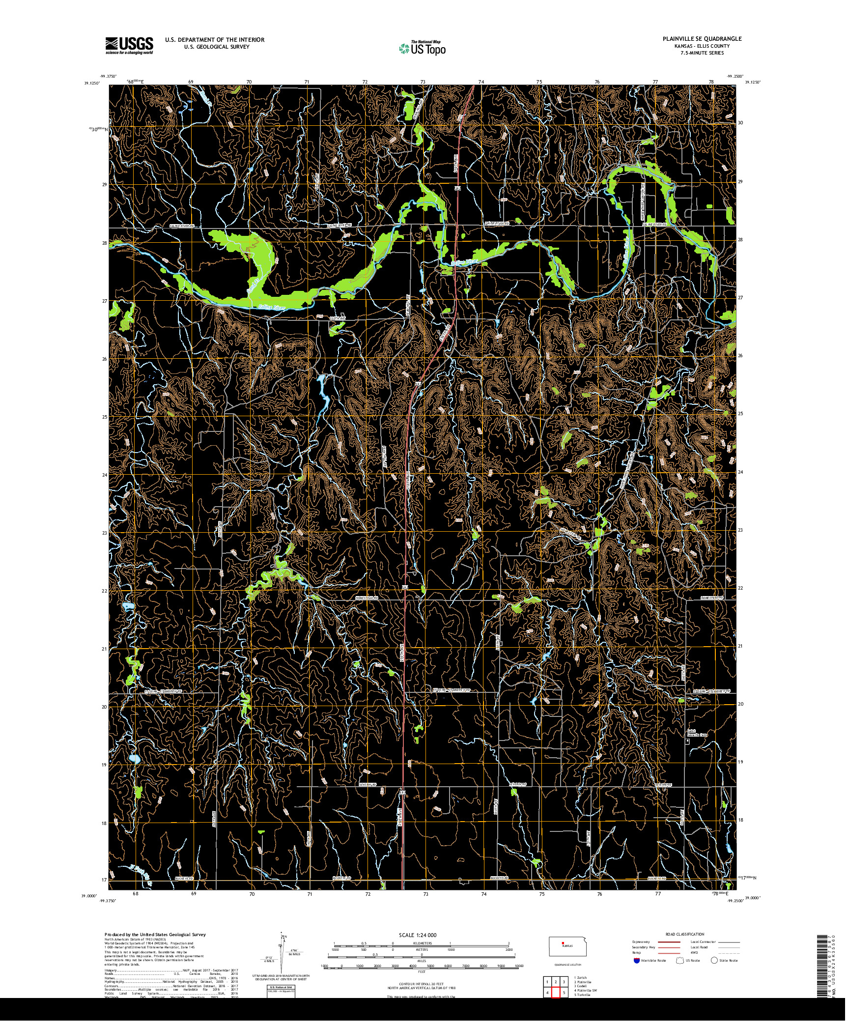 USGS US TOPO 7.5-MINUTE MAP FOR PLAINVILLE SE, KS 2018