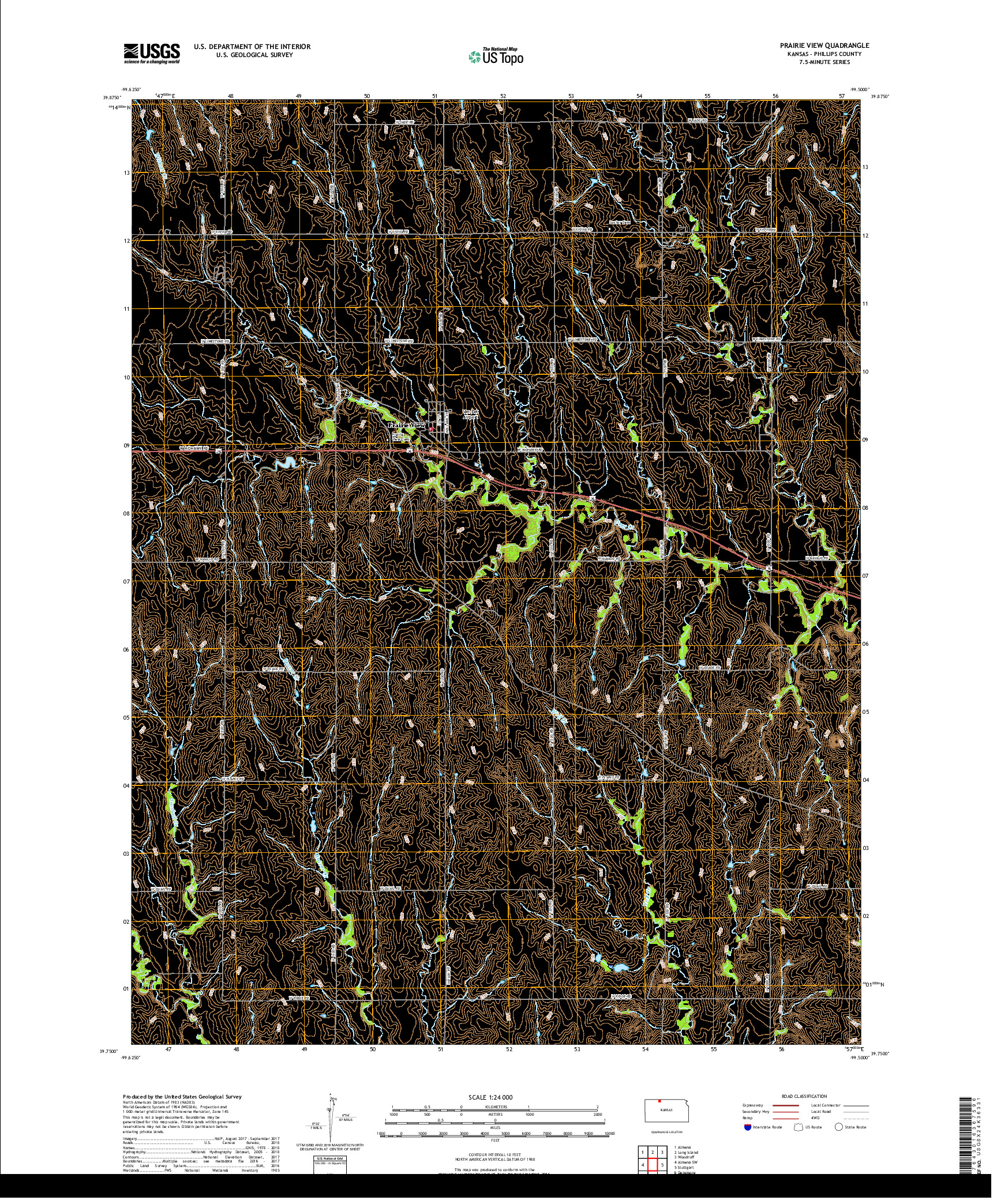 USGS US TOPO 7.5-MINUTE MAP FOR PRAIRIE VIEW, KS 2018