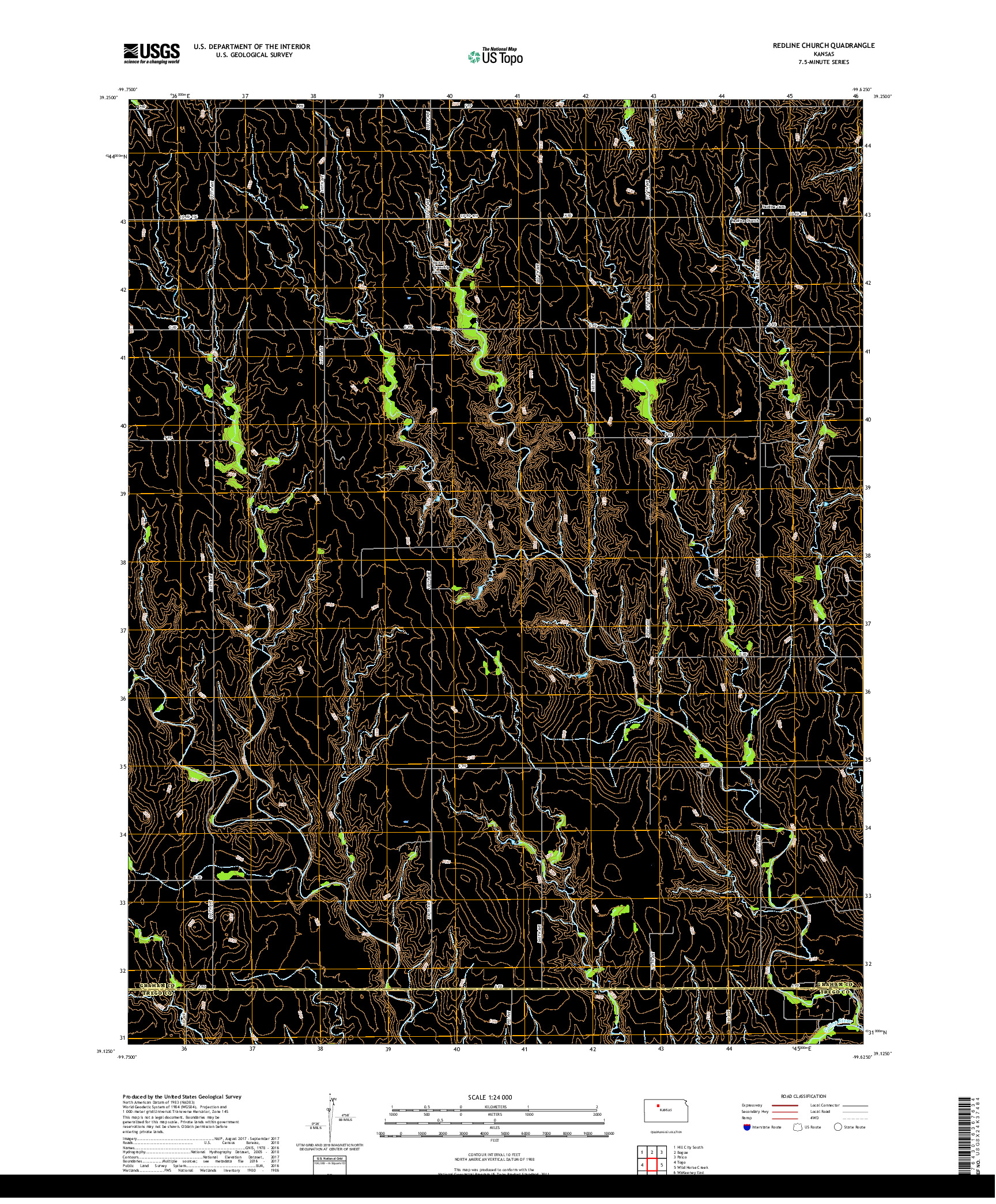 USGS US TOPO 7.5-MINUTE MAP FOR REDLINE CHURCH, KS 2018