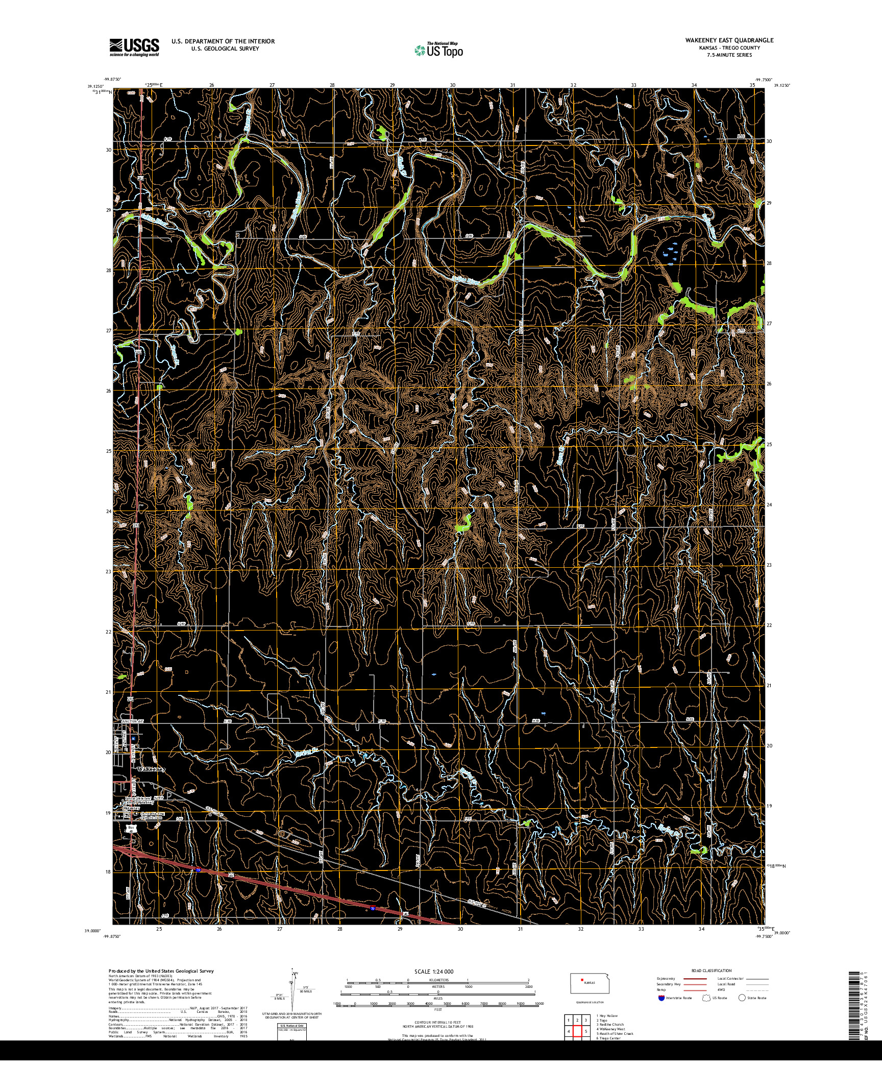 USGS US TOPO 7.5-MINUTE MAP FOR WAKEENEY EAST, KS 2018