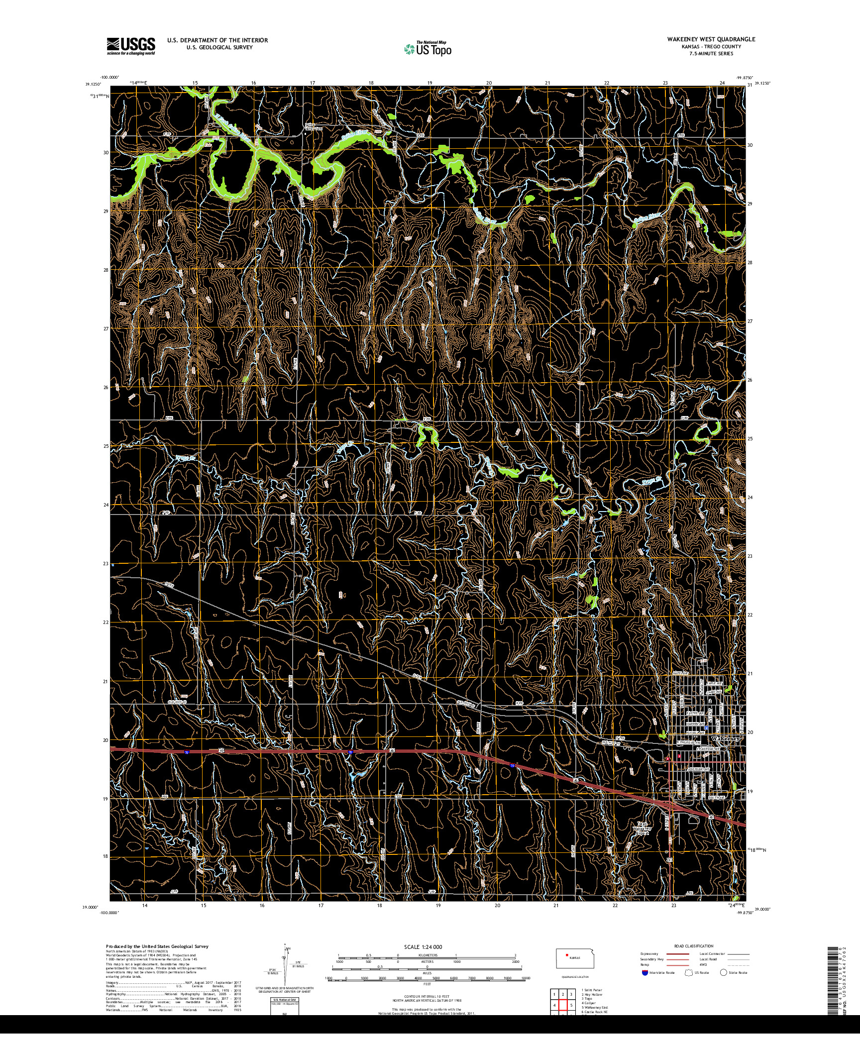 USGS US TOPO 7.5-MINUTE MAP FOR WAKEENEY WEST, KS 2018