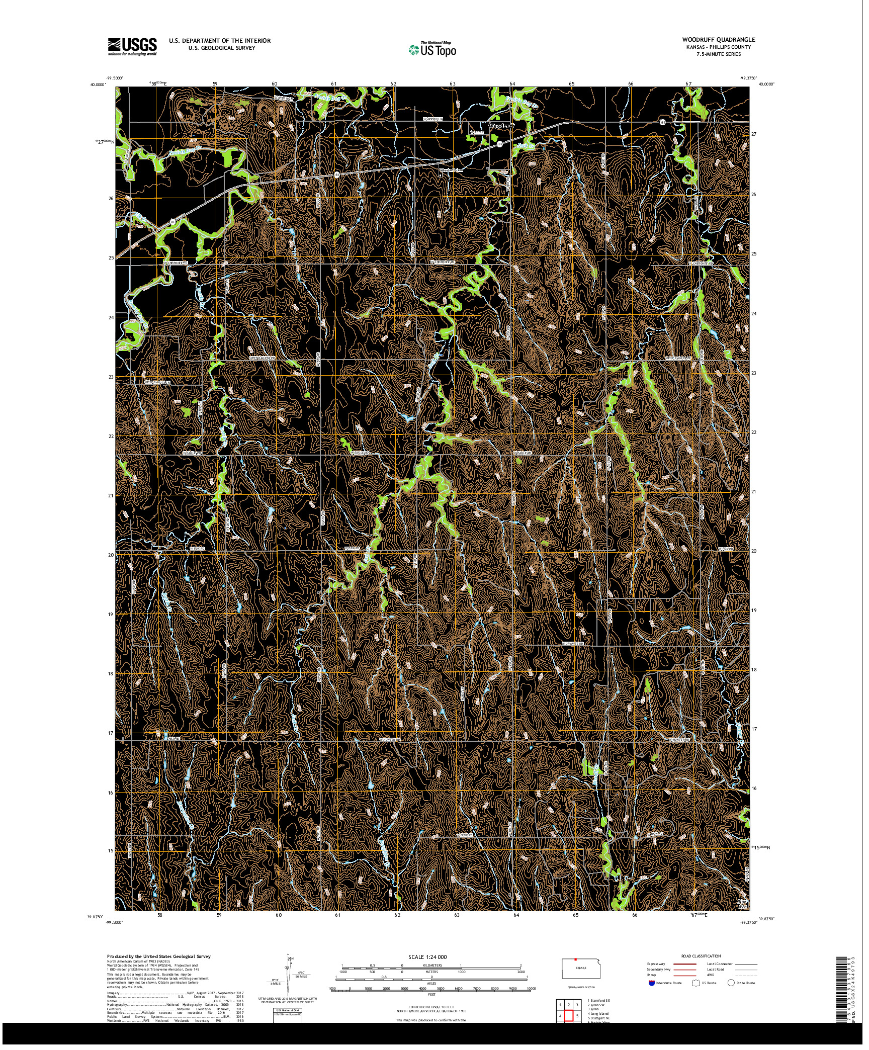 USGS US TOPO 7.5-MINUTE MAP FOR WOODRUFF, KS 2018