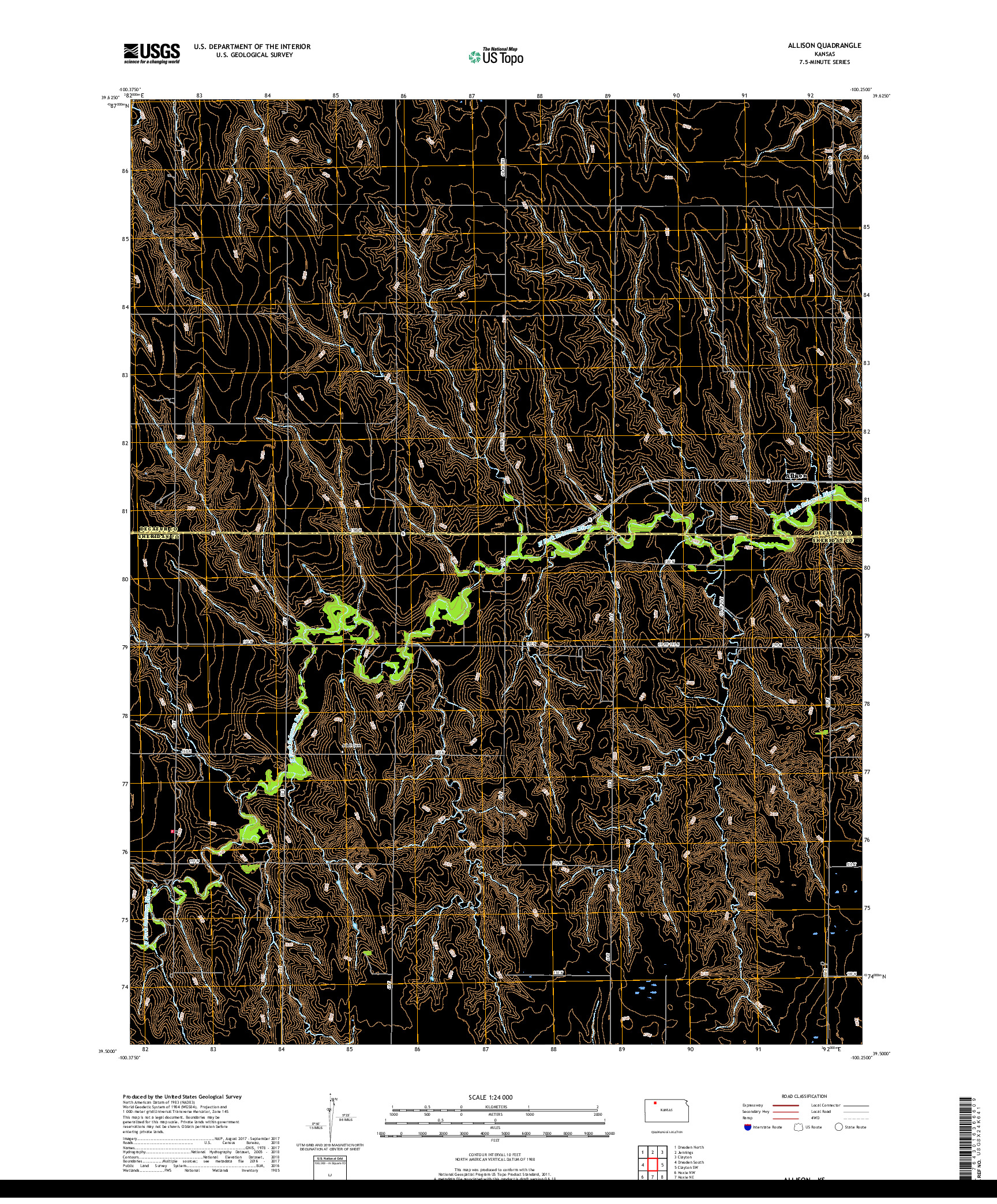 USGS US TOPO 7.5-MINUTE MAP FOR ALLISON, KS 2018
