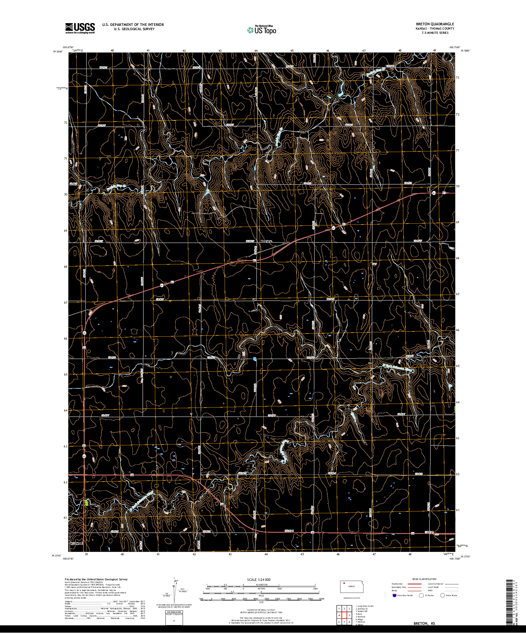 USGS US TOPO 7.5-MINUTE MAP FOR BRETON, KS 2018
