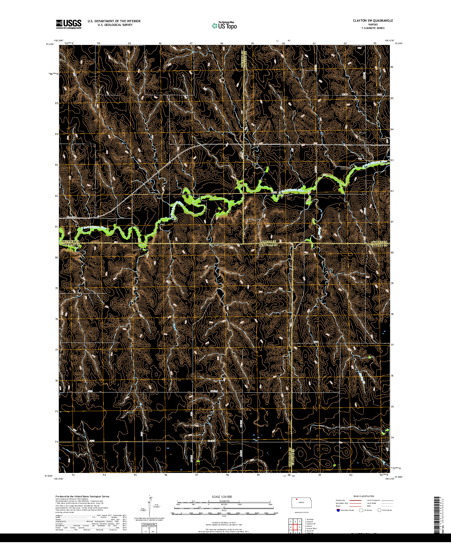 USGS US TOPO 7.5-MINUTE MAP FOR CLAYTON SW, KS 2018
