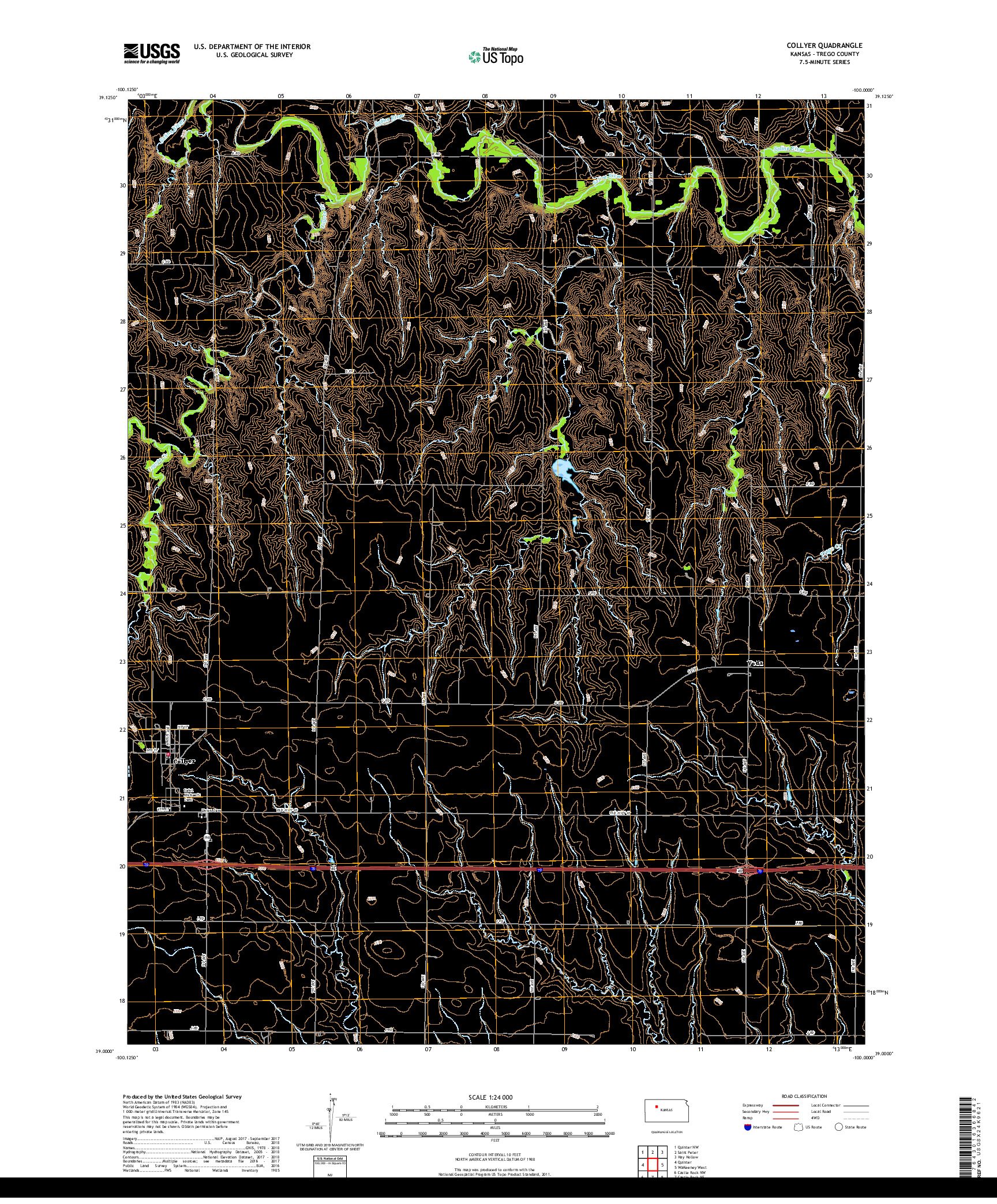 USGS US TOPO 7.5-MINUTE MAP FOR COLLYER, KS 2018