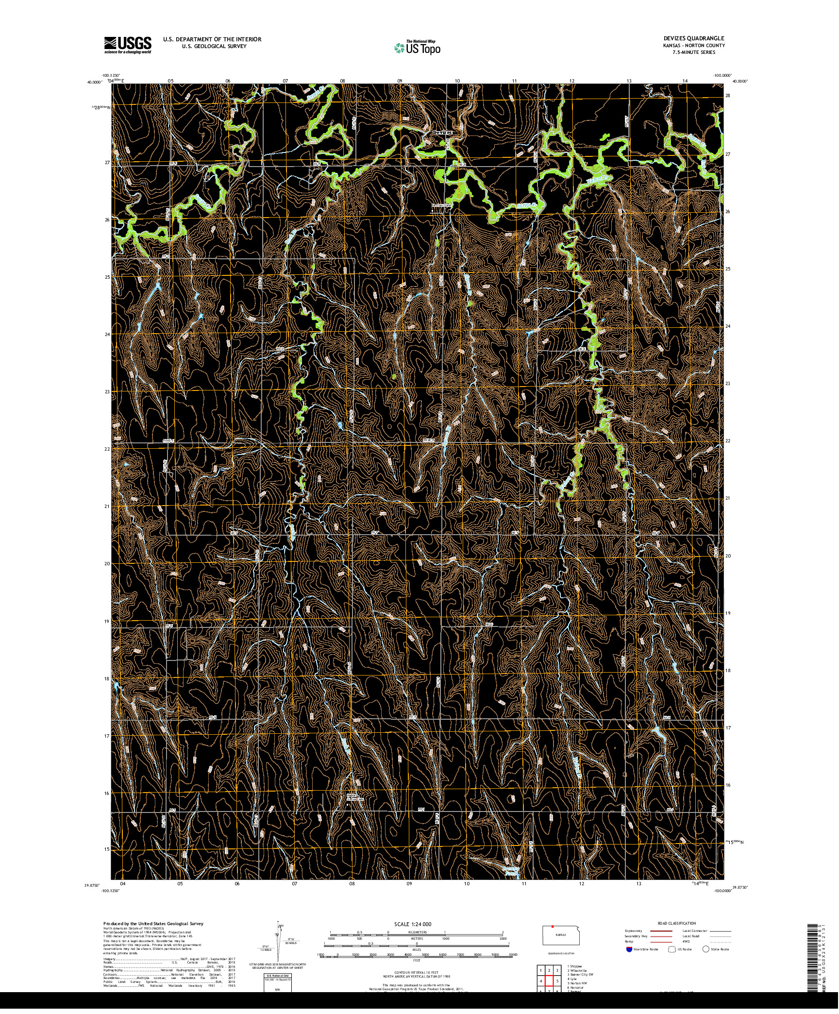 USGS US TOPO 7.5-MINUTE MAP FOR DEVIZES, KS 2018