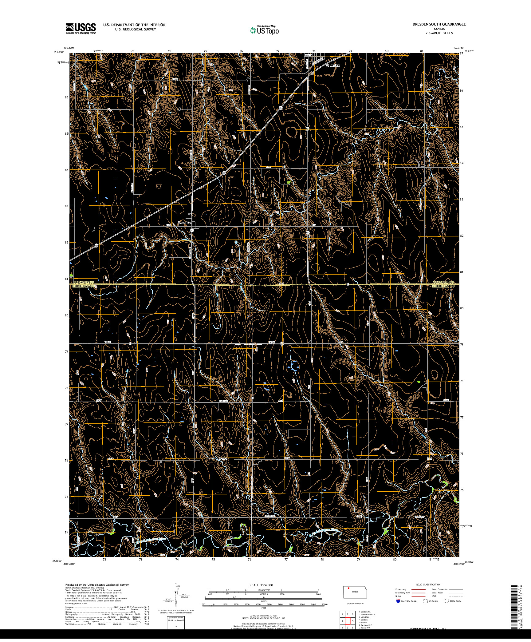 USGS US TOPO 7.5-MINUTE MAP FOR DRESDEN SOUTH, KS 2018