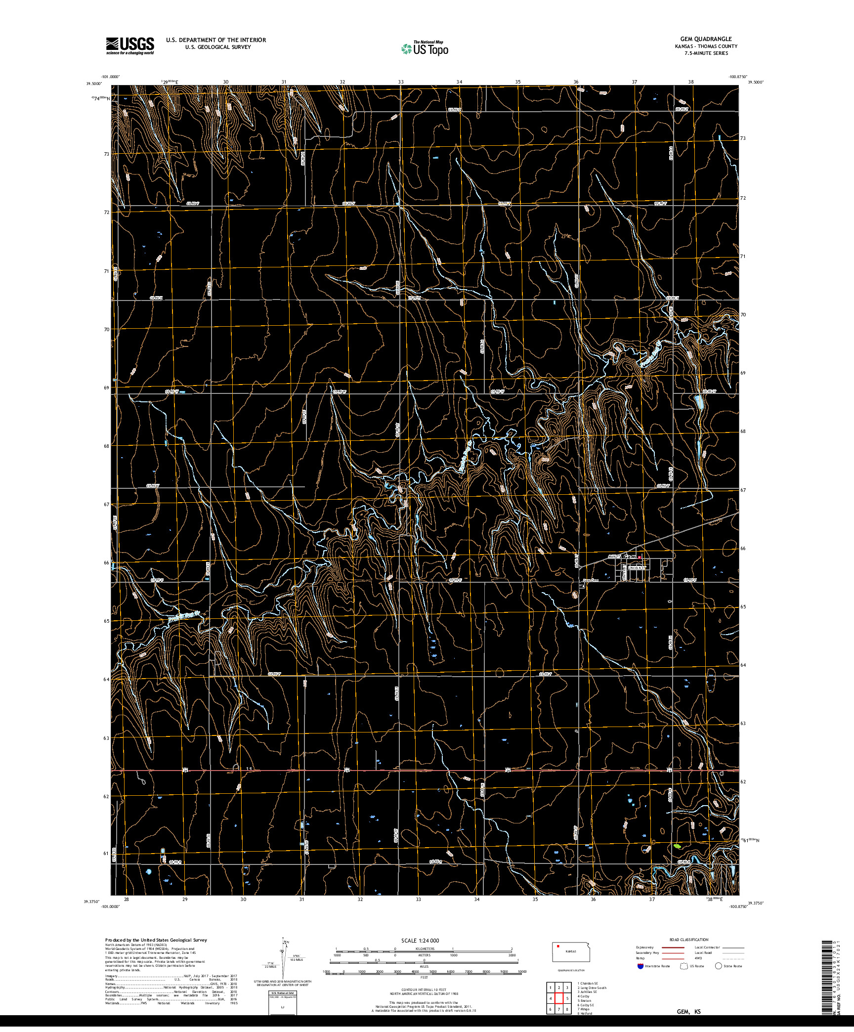 USGS US TOPO 7.5-MINUTE MAP FOR GEM, KS 2018