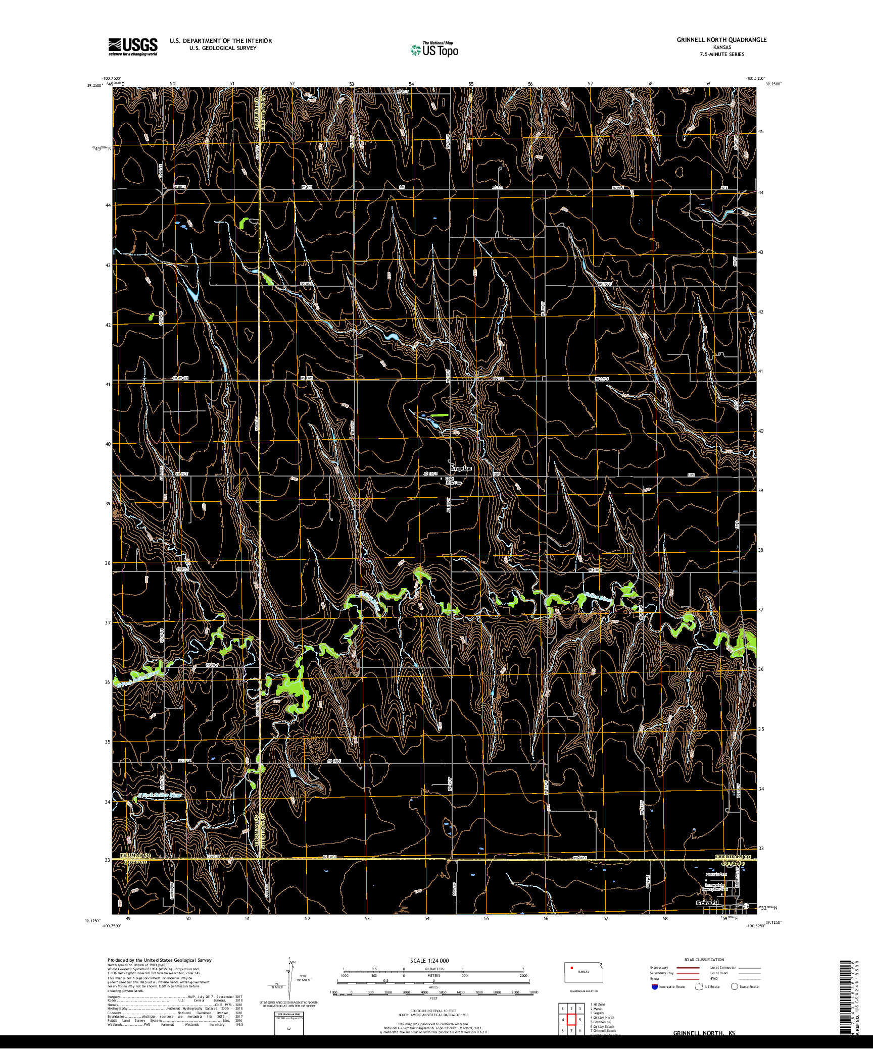 USGS US TOPO 7.5-MINUTE MAP FOR GRINNELL NORTH, KS 2018