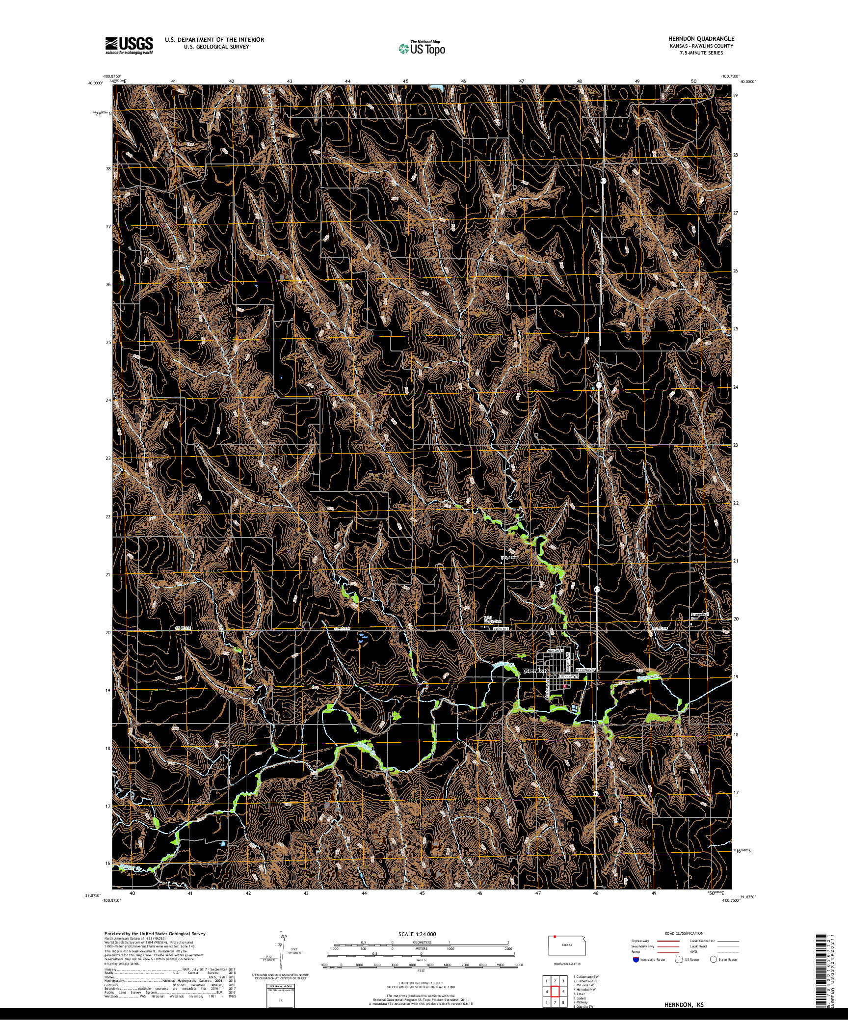 USGS US TOPO 7.5-MINUTE MAP FOR HERNDON, KS 2018