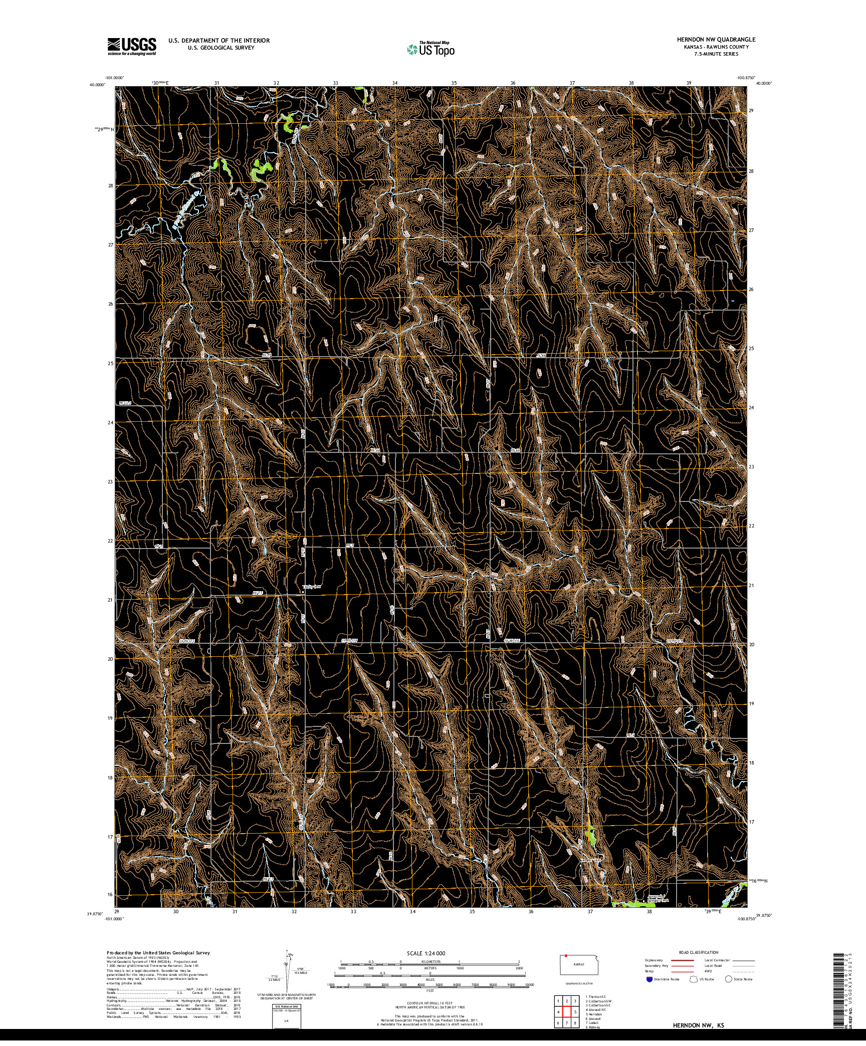 USGS US TOPO 7.5-MINUTE MAP FOR HERNDON NW, KS 2018