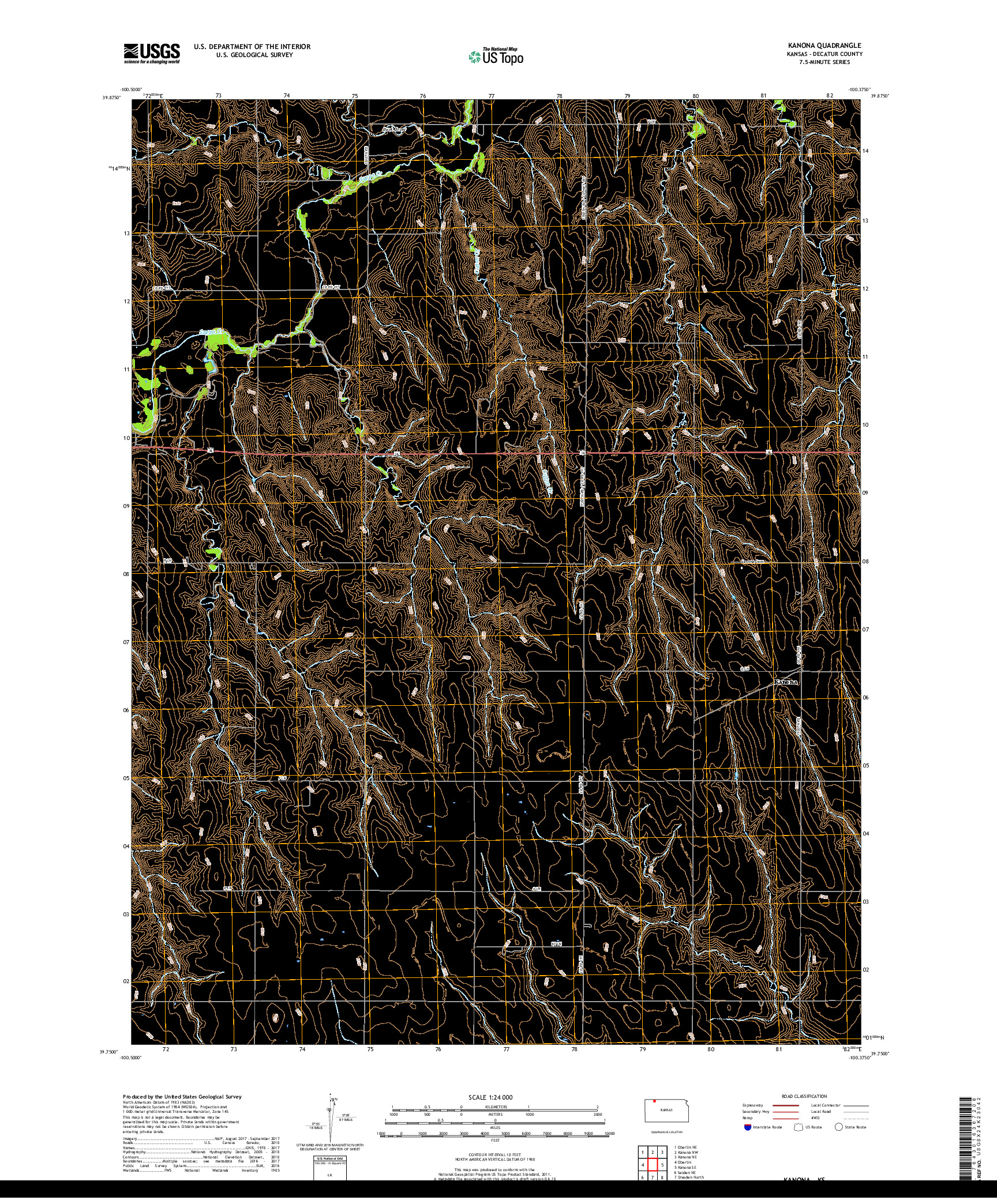 USGS US TOPO 7.5-MINUTE MAP FOR KANONA, KS 2018