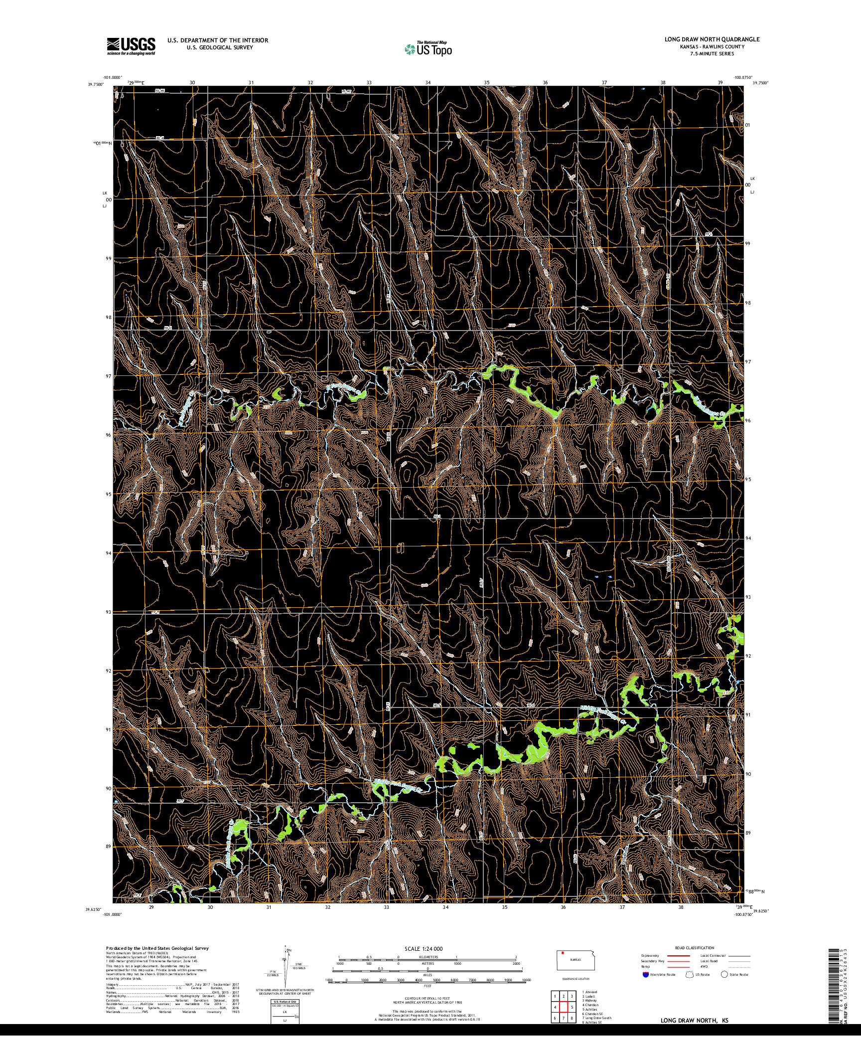 USGS US TOPO 7.5-MINUTE MAP FOR LONG DRAW NORTH, KS 2018