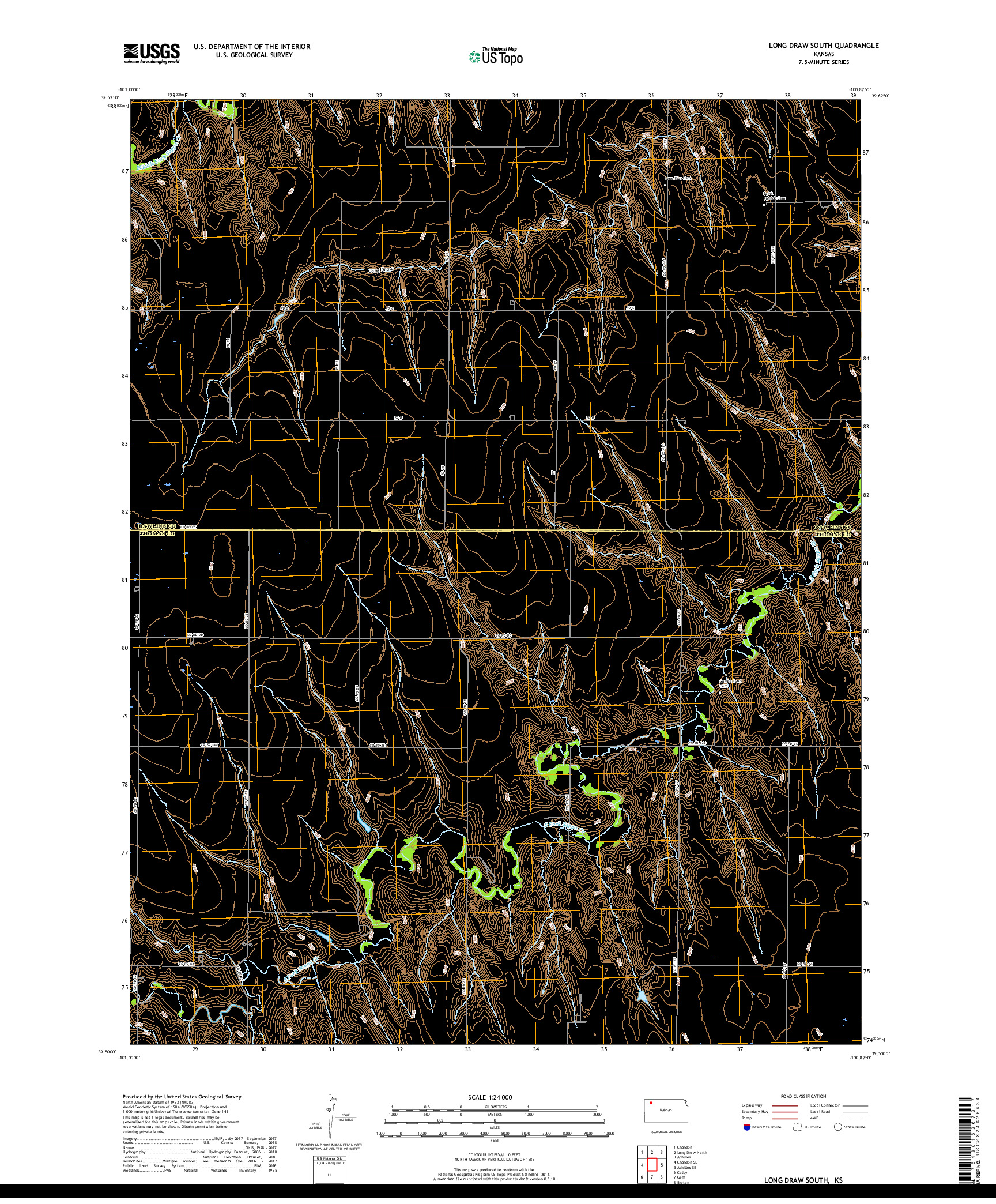 USGS US TOPO 7.5-MINUTE MAP FOR LONG DRAW SOUTH, KS 2018