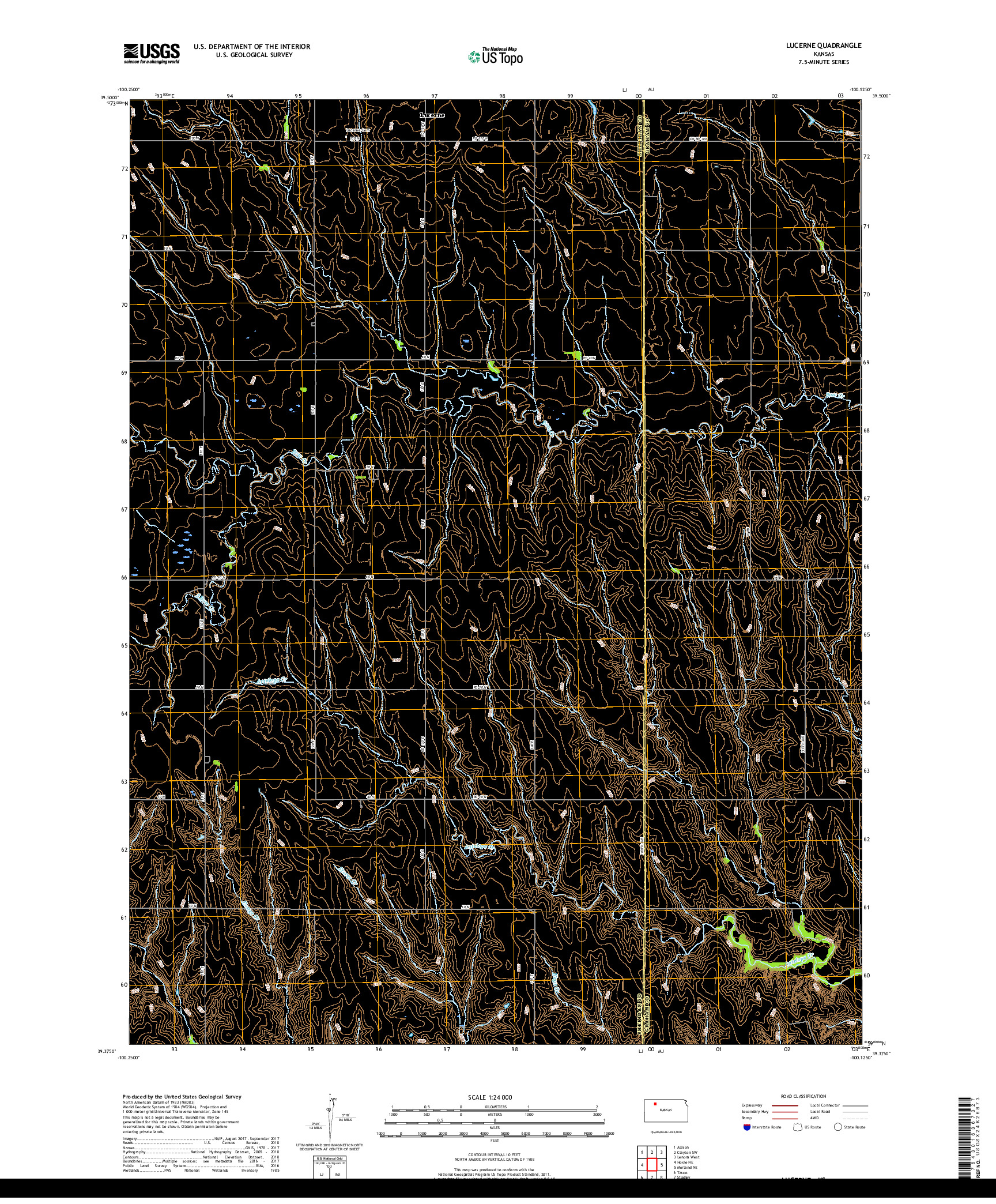 USGS US TOPO 7.5-MINUTE MAP FOR LUCERNE, KS 2018