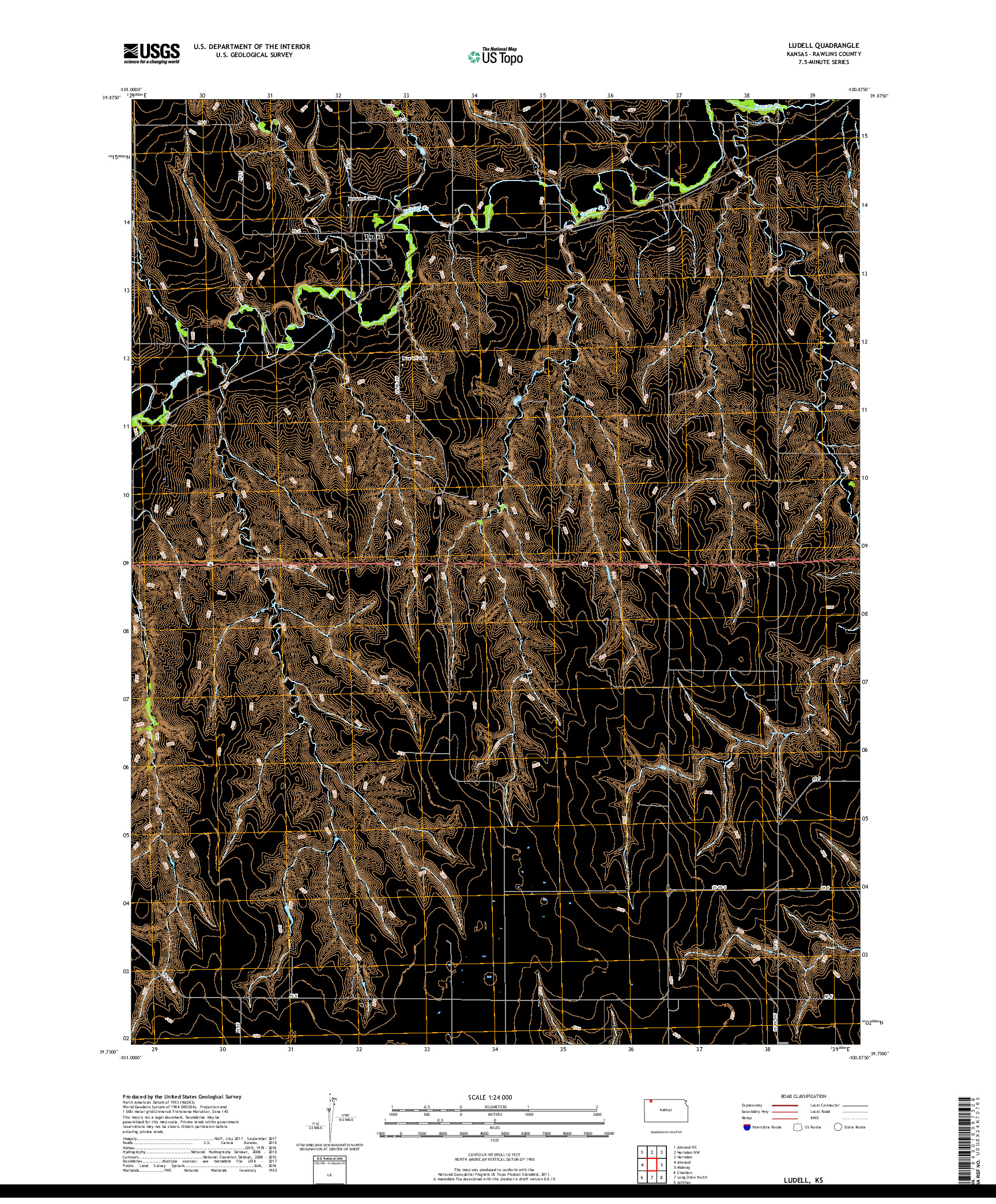 USGS US TOPO 7.5-MINUTE MAP FOR LUDELL, KS 2018