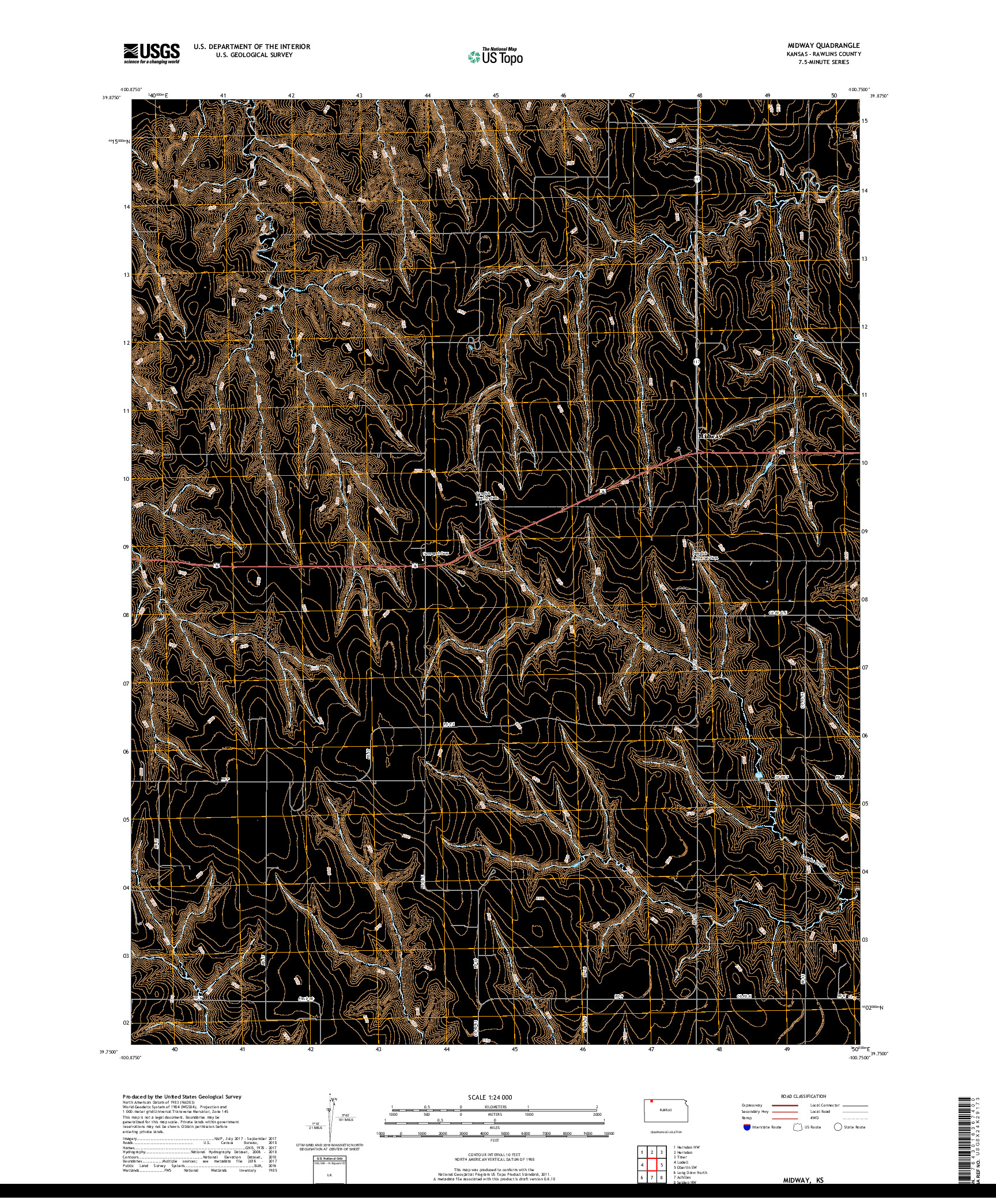 USGS US TOPO 7.5-MINUTE MAP FOR MIDWAY, KS 2018