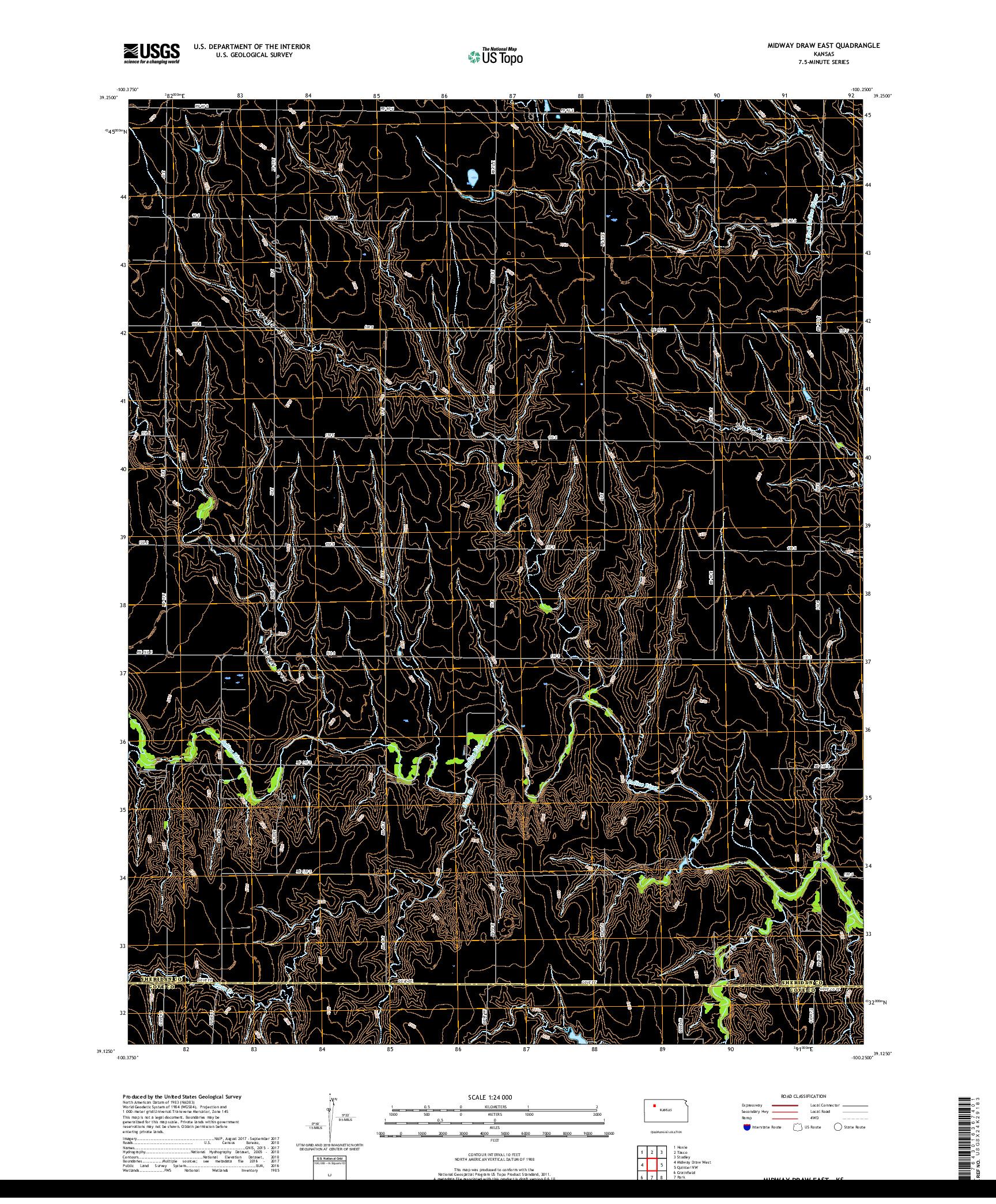 USGS US TOPO 7.5-MINUTE MAP FOR MIDWAY DRAW EAST, KS 2018